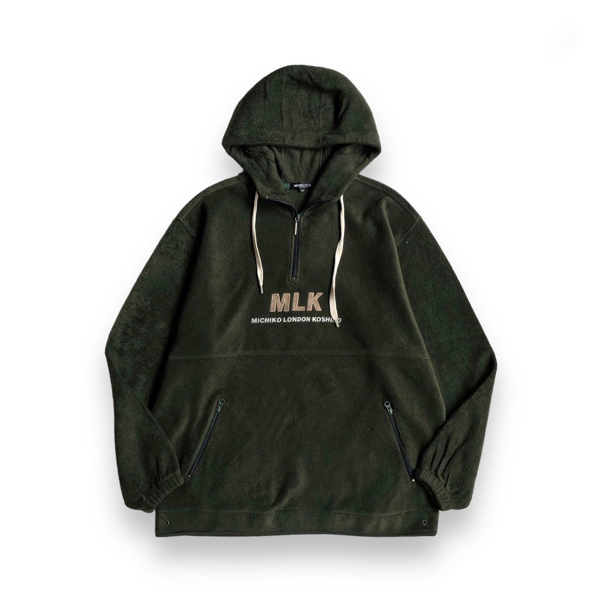 image of Michiko Koshino London Michiko London Half Zipper Fleece Hoodie in Green, Men's (Size XL)