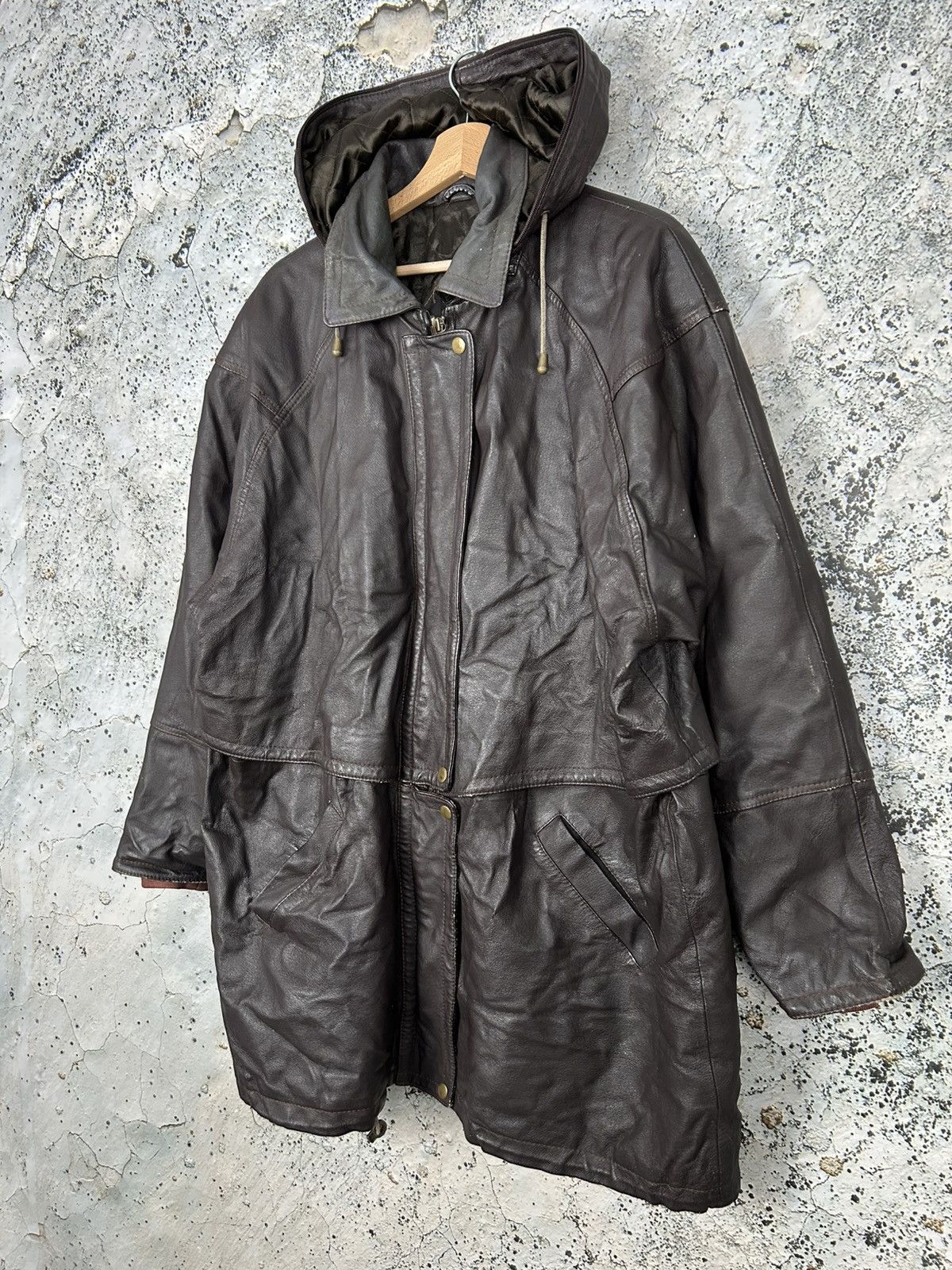Genuine Leather Vintage Leather Jacket Parka Heavy Coat Avant Garde 90s Size US XL / EU 56 / 4 - 2 Thumbnail
