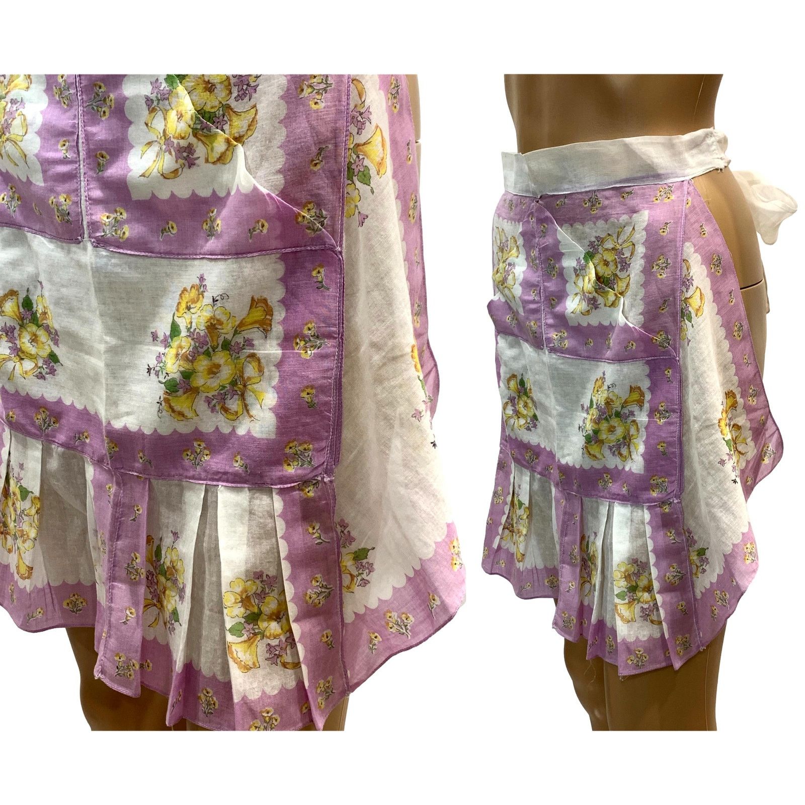 Vintage 50s Mid Century Lilac Floral Kitchen Apron Size ONE SIZE - 8 Thumbnail