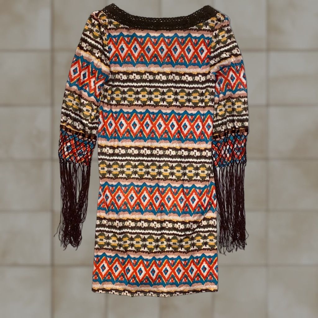 Bell Rancho Estancia Mini Dress Tunic Geometric Aztec Bell Sleeve Tassel Multicolor Short Dress S Womens Size S / US 4 / IT 40 - 1 Thumbnail
