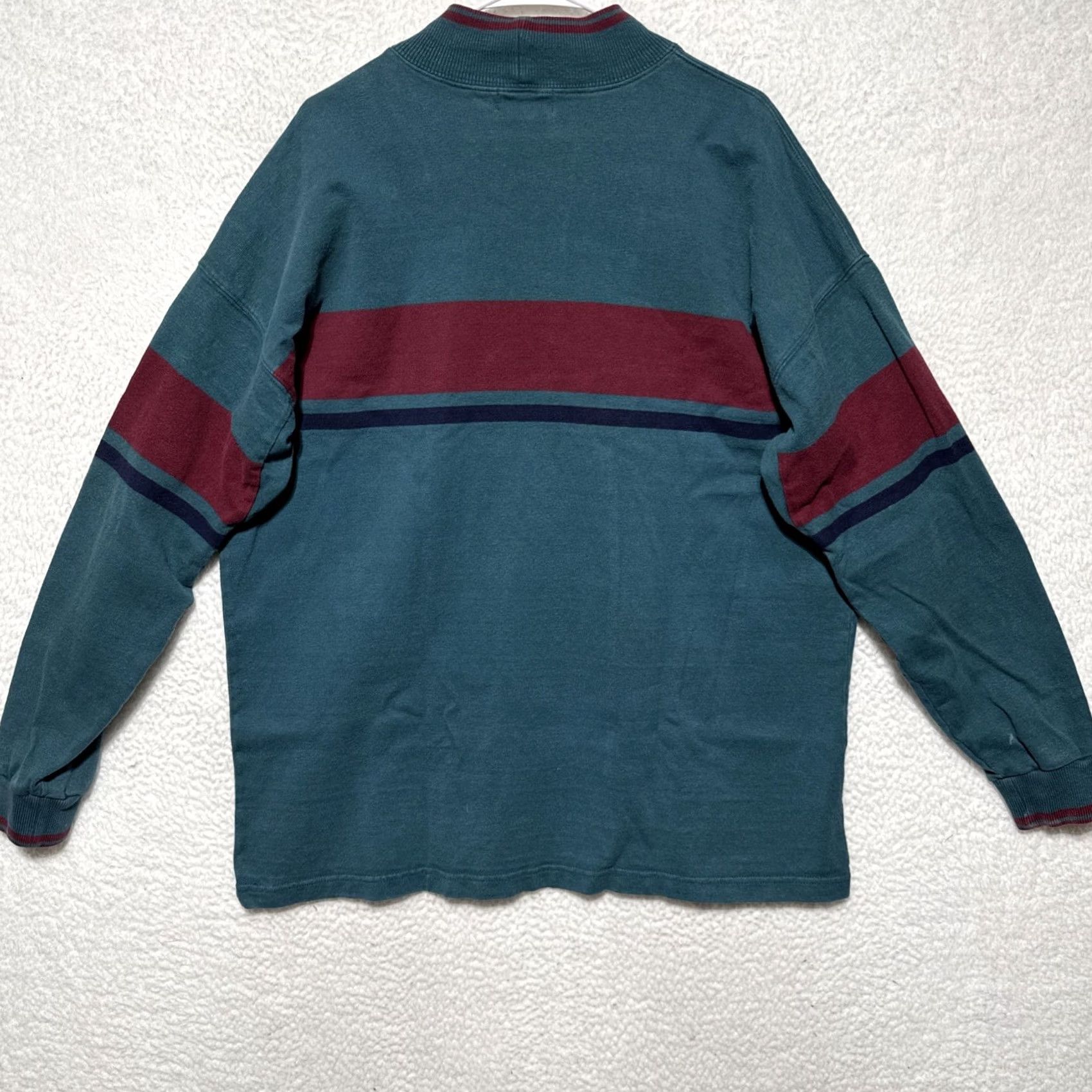 Vintage VINTAGE L.L. Bean Men’s XL Green Maroon Mock Neck Sweater Pullover Knit Sweat Shirt Style Classic Outdoorsman Winter Fall Button? Size US XL / EU 56 / 4 - 4 Thumbnail