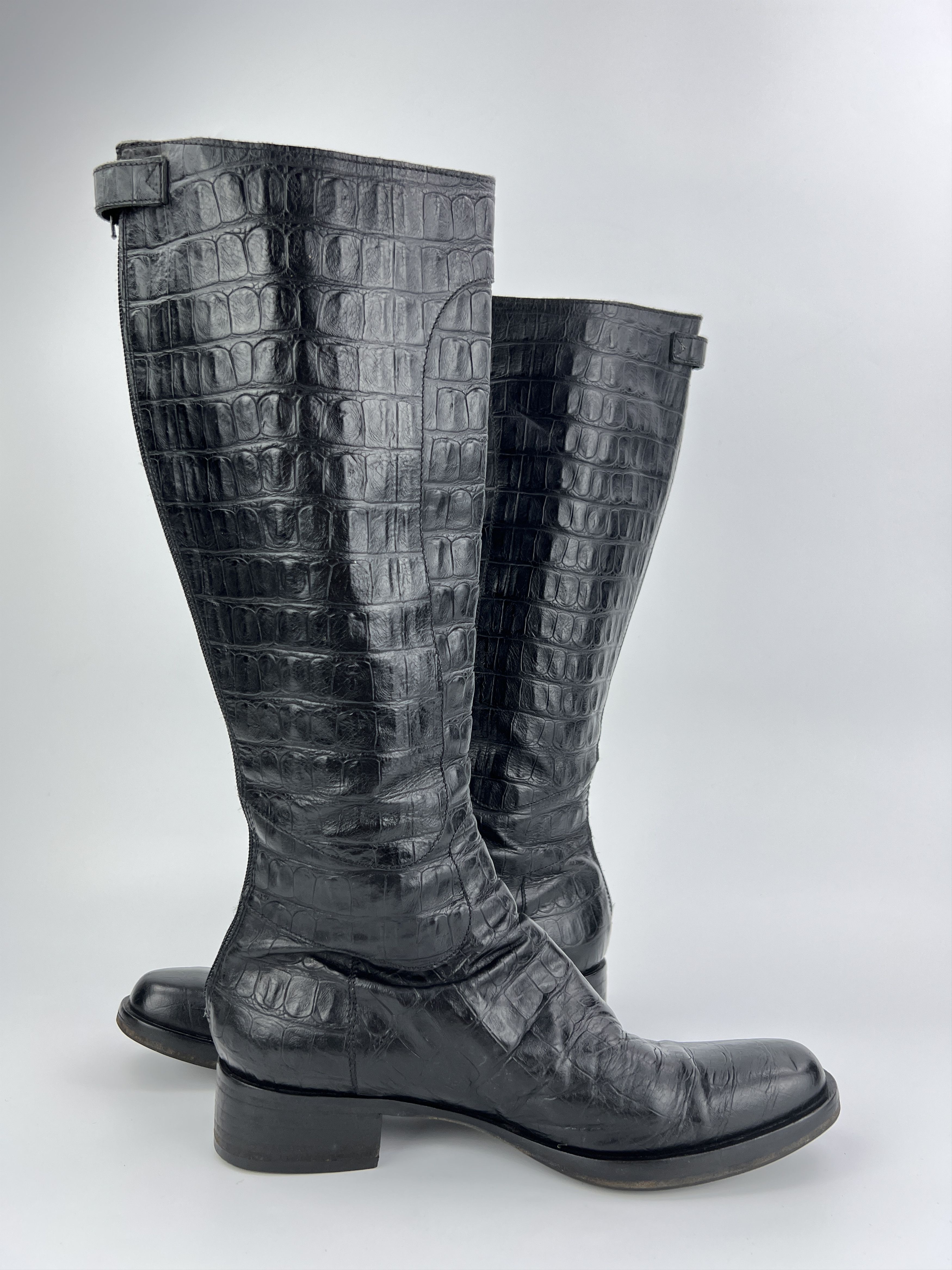 Max Mara Vintage Max Mara Crocodile Pattern Black Leather High Boots Size US 9 / IT 39 - 3 Thumbnail