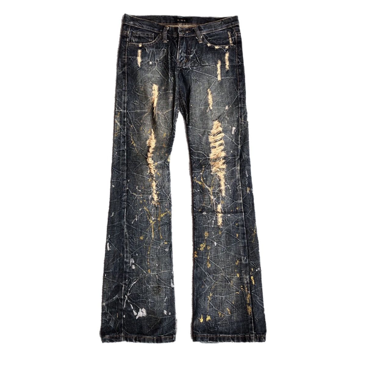 Japanese Brand Kui Super Flared Splatter Distressed Jeans Size US 30 / EU 46 - 3 Thumbnail