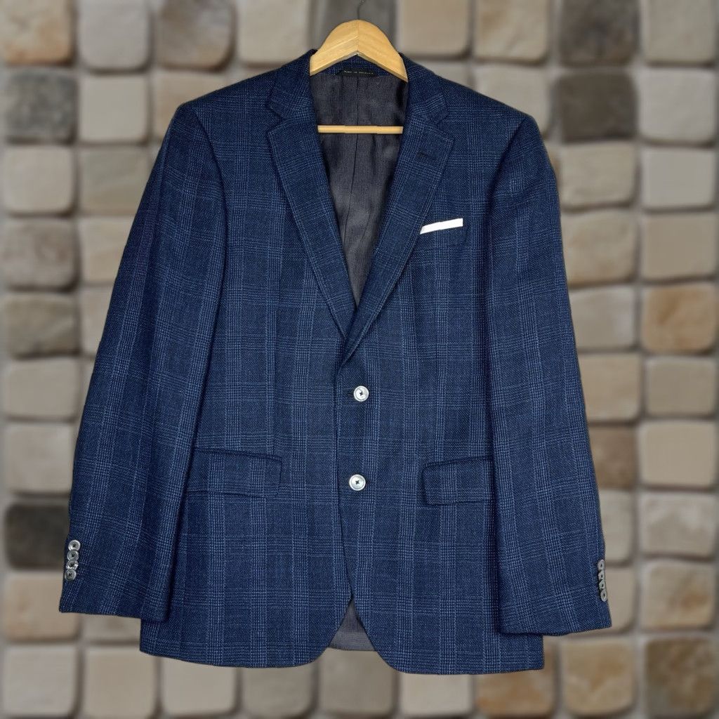 Hugo Boss HUGO BOSS Sport Coat Jacket Coat Linen-Wool 40R Blue Window Pane Slim Two-Button Double-Vented Men Regular Size US S / EU 44-46 / 1 - 1 Thumbnail