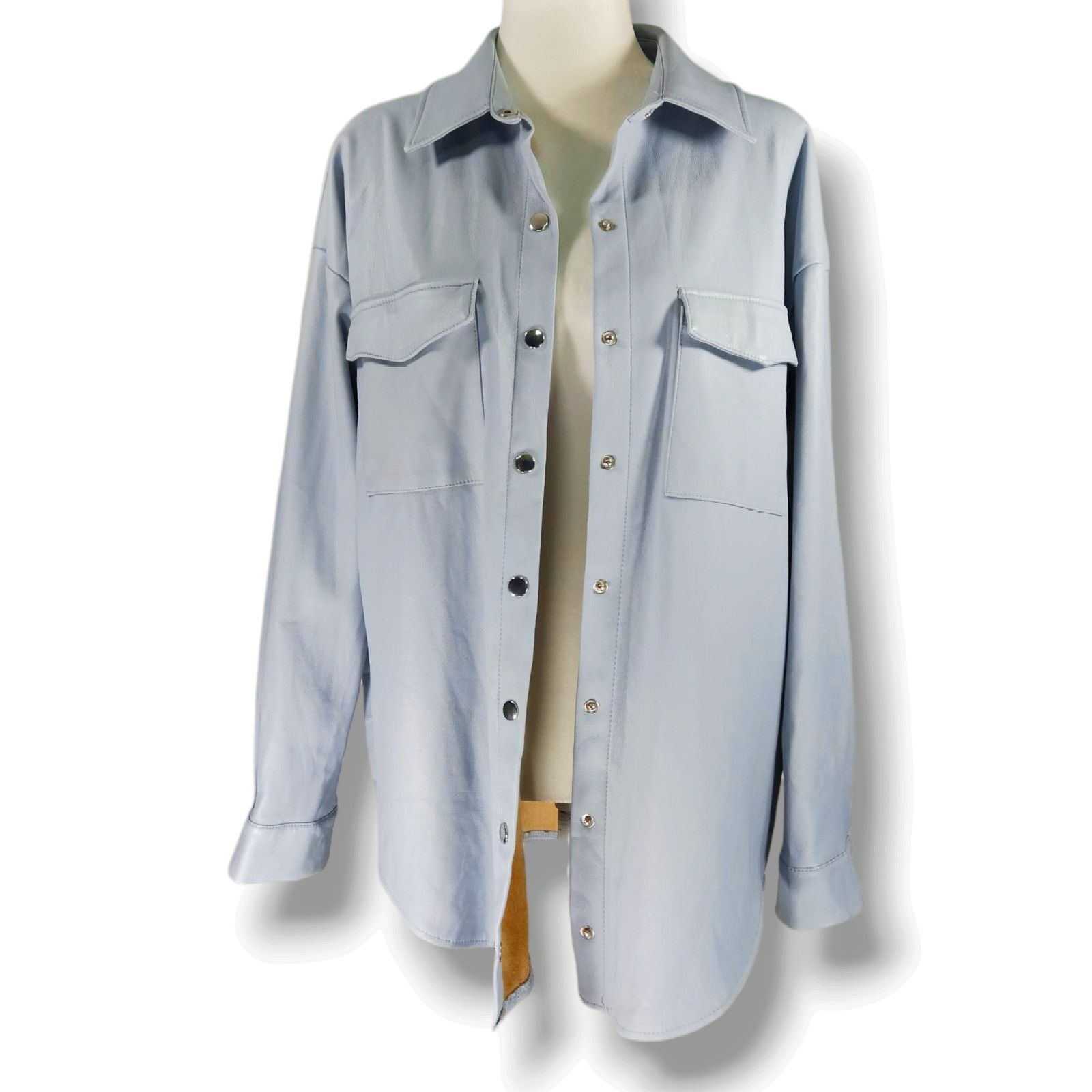 Other EUC Missguided Vegan Leather Shacket Jacket Sz. 6 Baby Blue Size M / US 6-8 / IT 42-44 - 2 Thumbnail