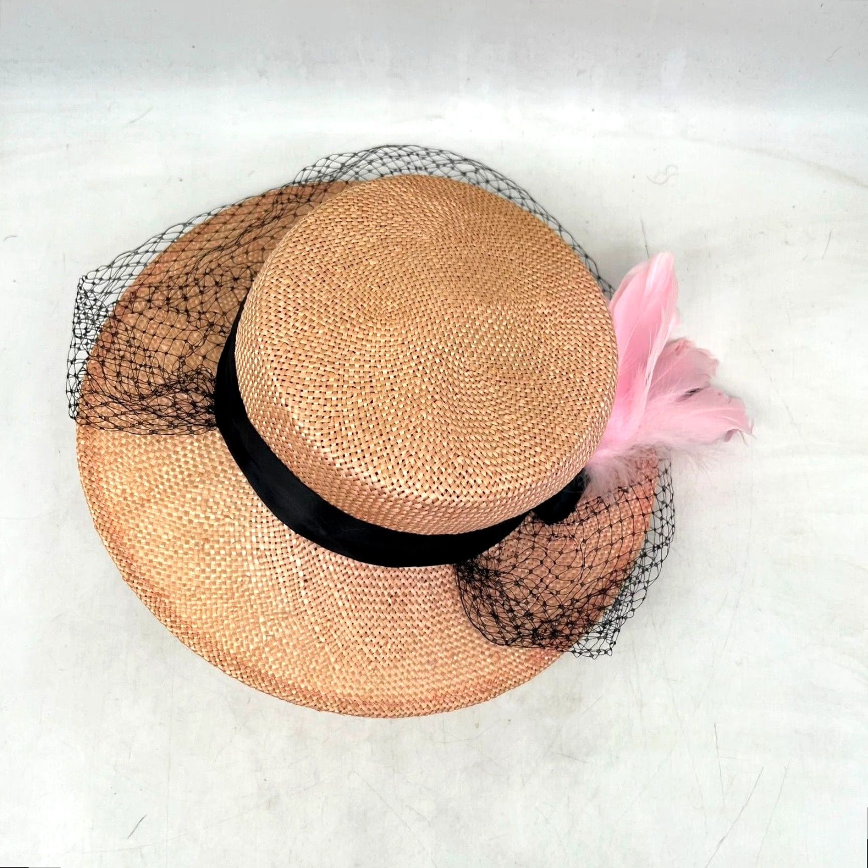 Vintage VINTAGE Miss Bierner Straw Wide Brim Sun Hat 1960s Art Deco Pink Summer Casual Women Size ONE SIZE - 3 Thumbnail