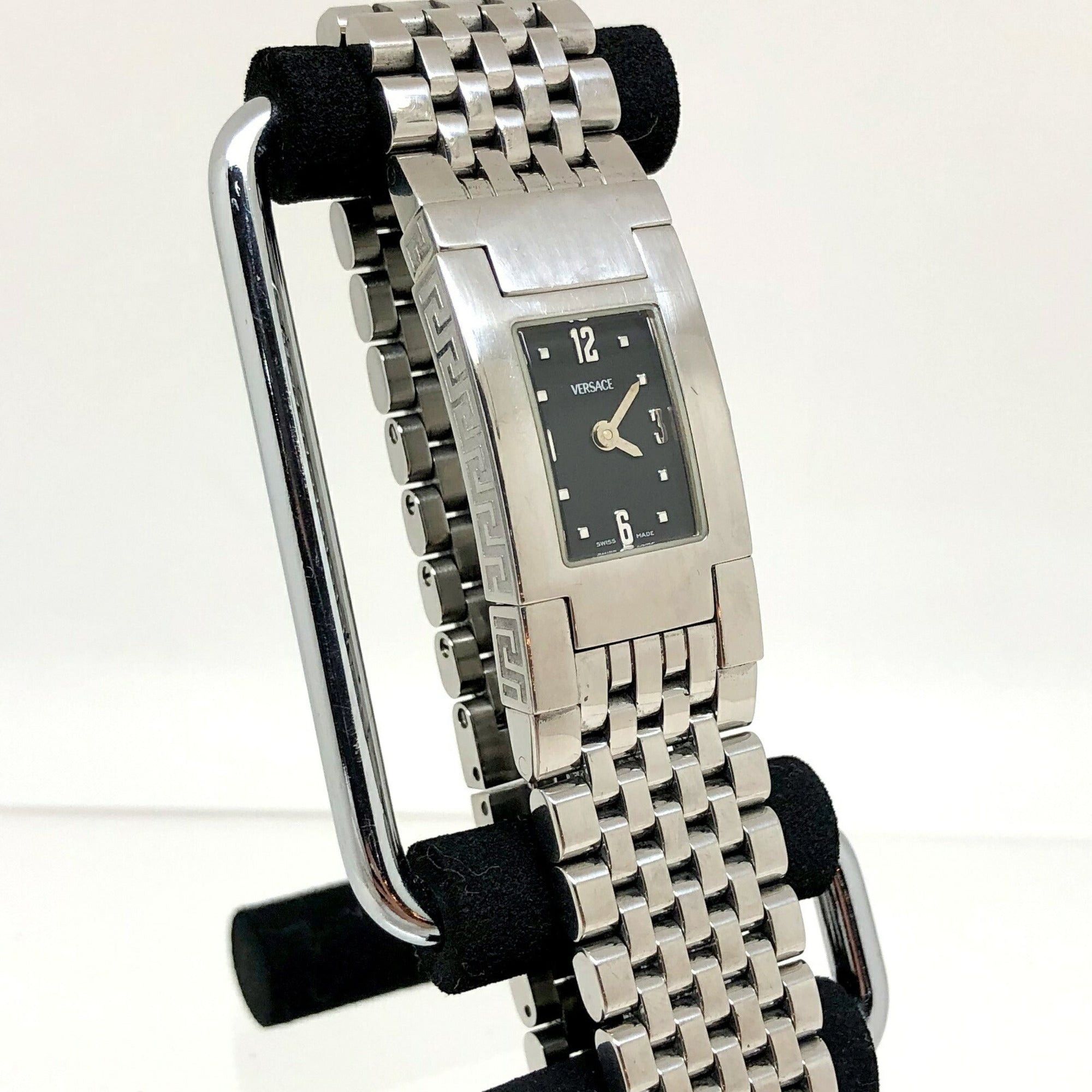 image of Versace Quartz Asq99 Watch Silver Black Dial Stainless Steel Ss Ladies 2 Hands, Women's