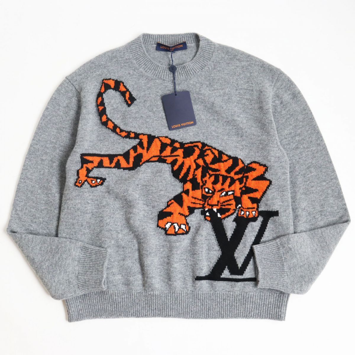 image of Louis Vuitton Lv Tiger Long Sleeve Sweater in Grey, Men's (Size Small)