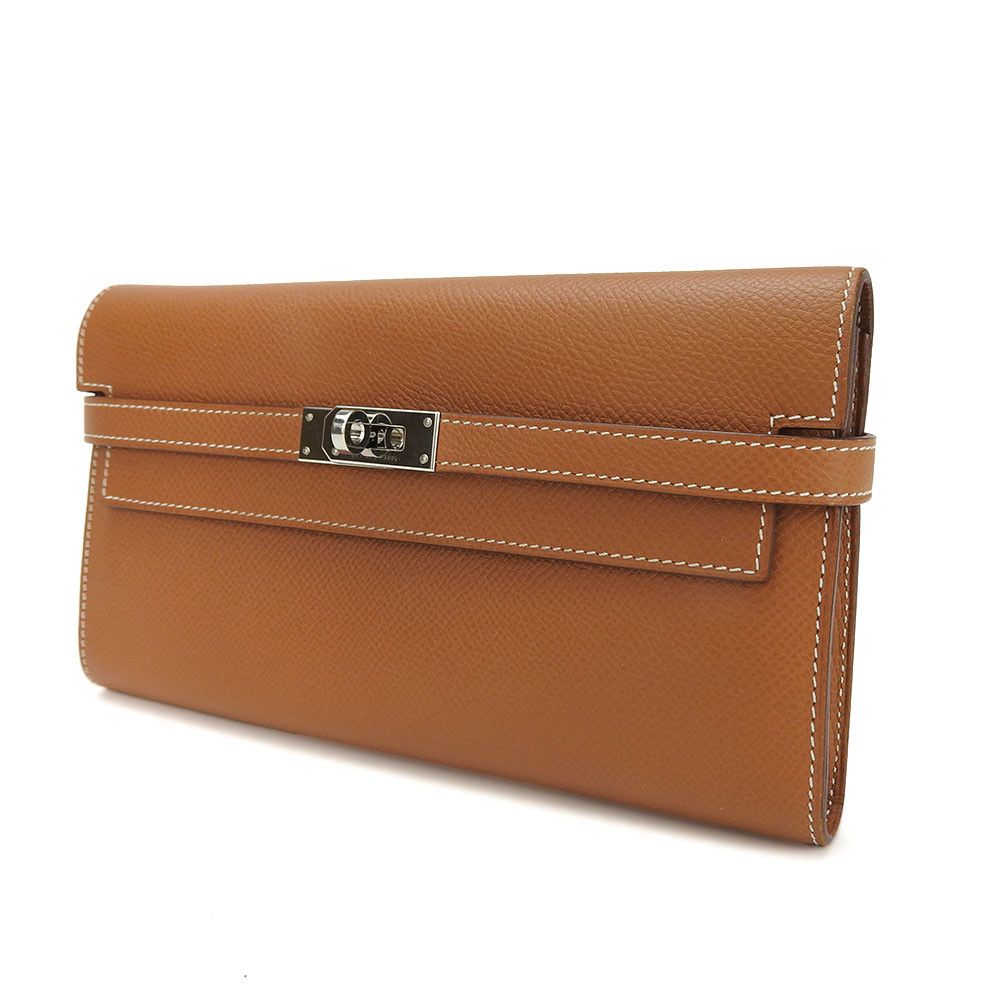 Hermes Hermes Kelly Wallet Epsom Brown Leather Long Wallet