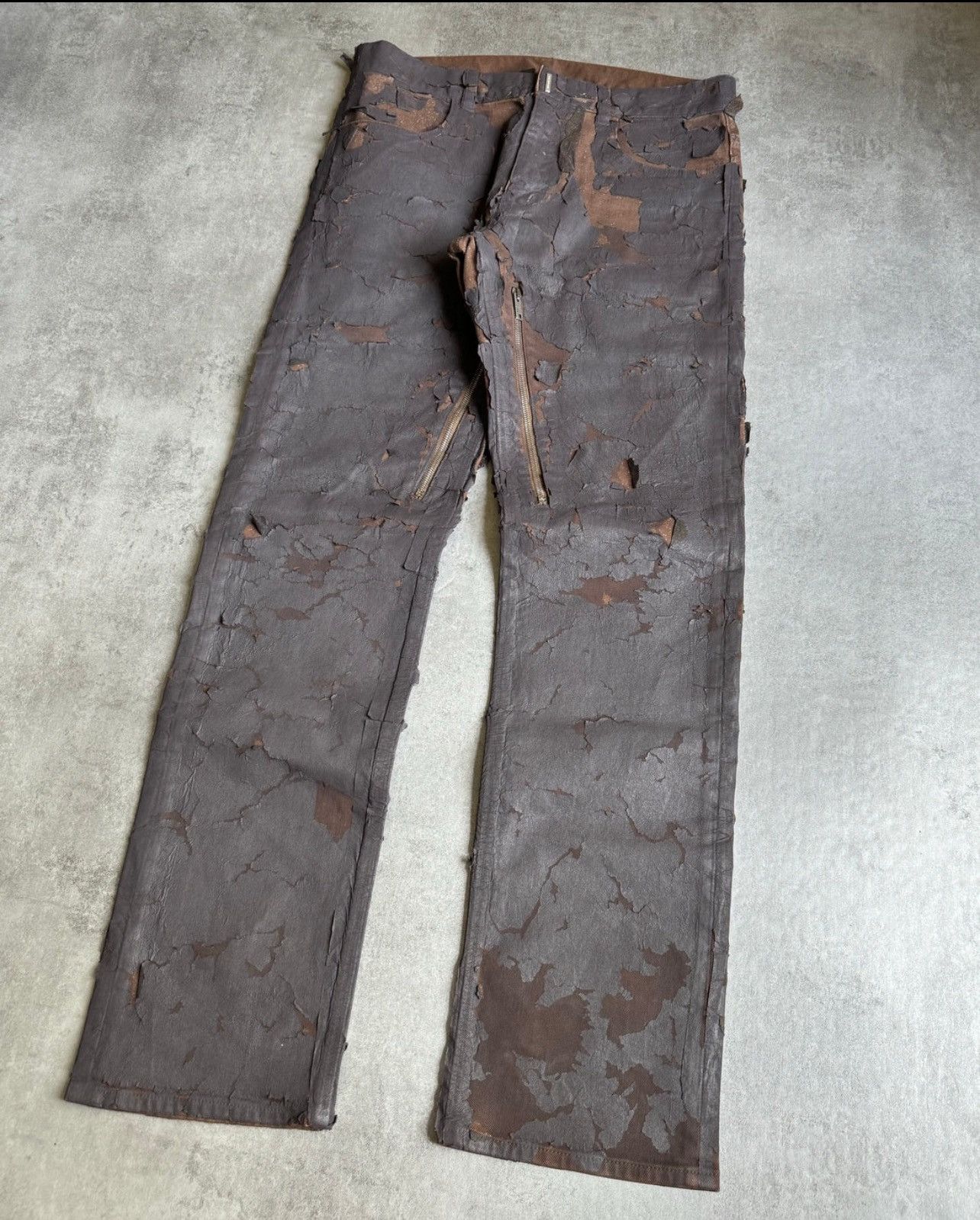 Givenchy AW2022 Givenchy Distressed Cracked Brown Biker Pants Size US 32 / EU 48 - 2 Thumbnail
