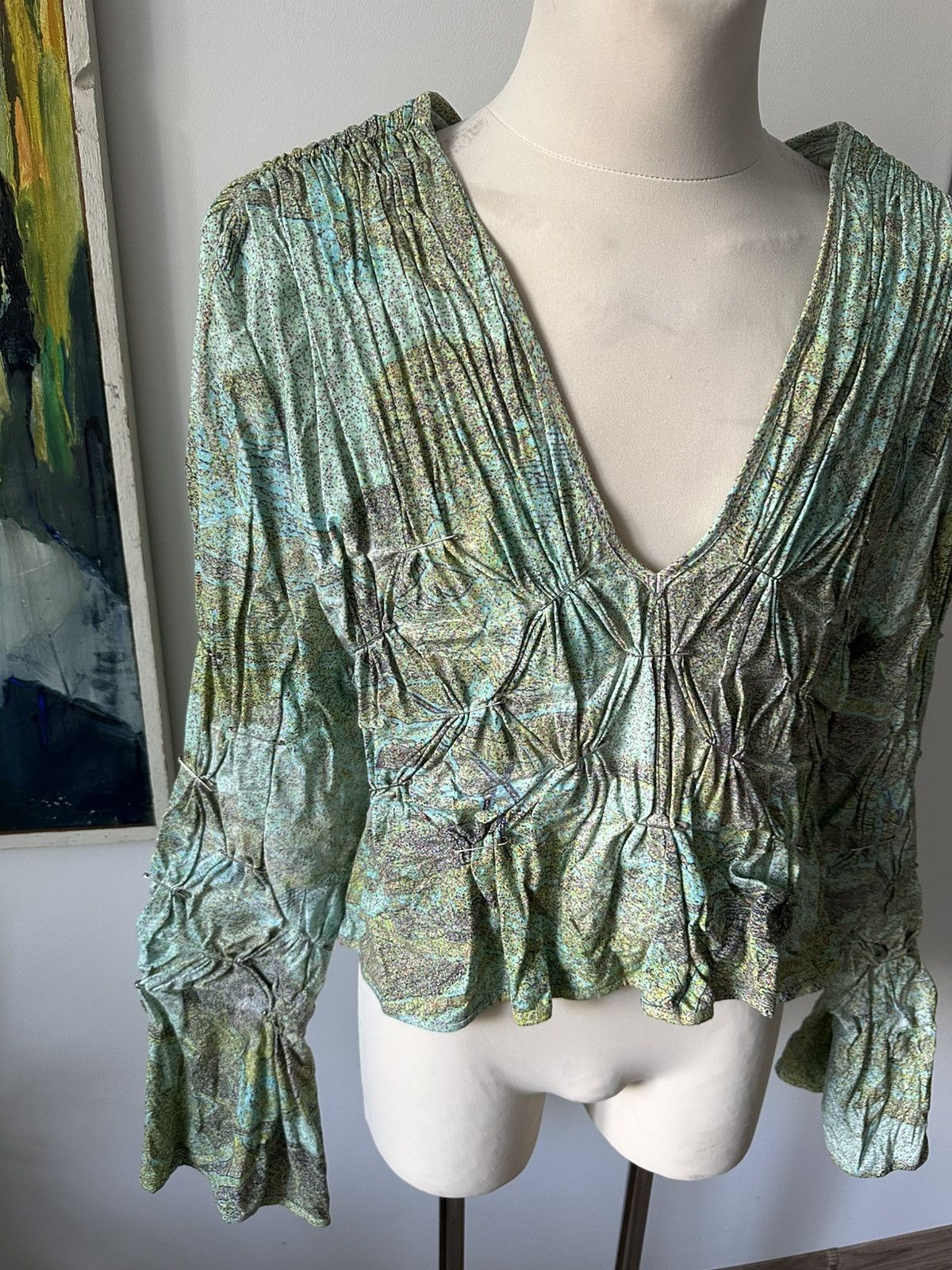 Designer Wax avant garde blouse experimental flowers CSM school Size US M / EU 48-50 / 2 - 3 Thumbnail