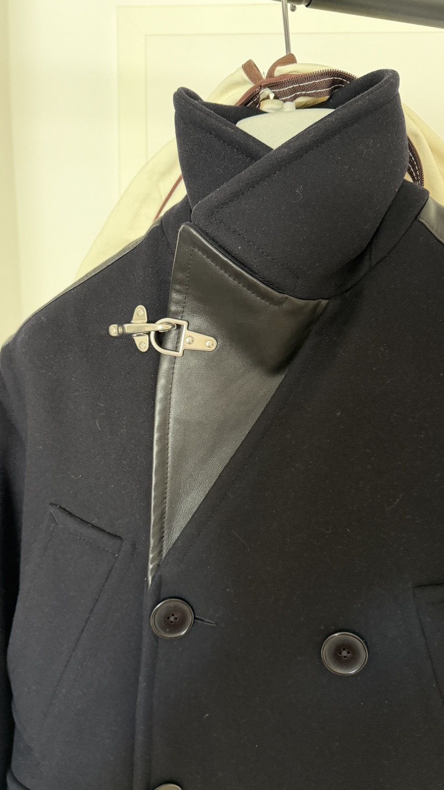 Hermes $8,900 FW23 Navy Black Leather and Wool Runway Coat Size US M / EU 48-50 / 2 - 5 Thumbnail