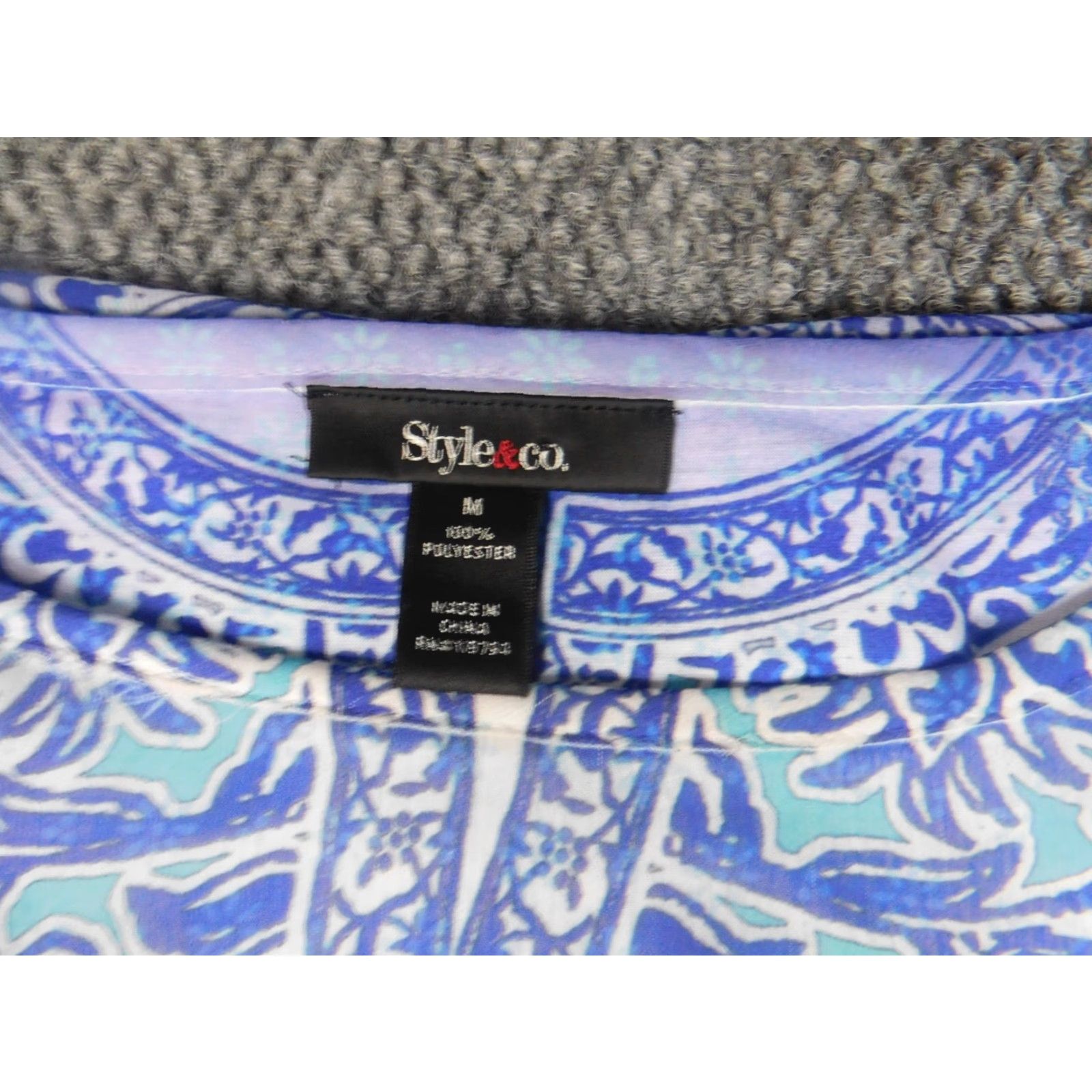 Vintage Style&Co Womens Blouse Cap Sleeve Medium Blue Crew Neck Pullover Ruffle Casual Regular Classic Polyester Rayon Vintage No Blouse Size M / US 6-8 / IT 42-44 - 7 Thumbnail
