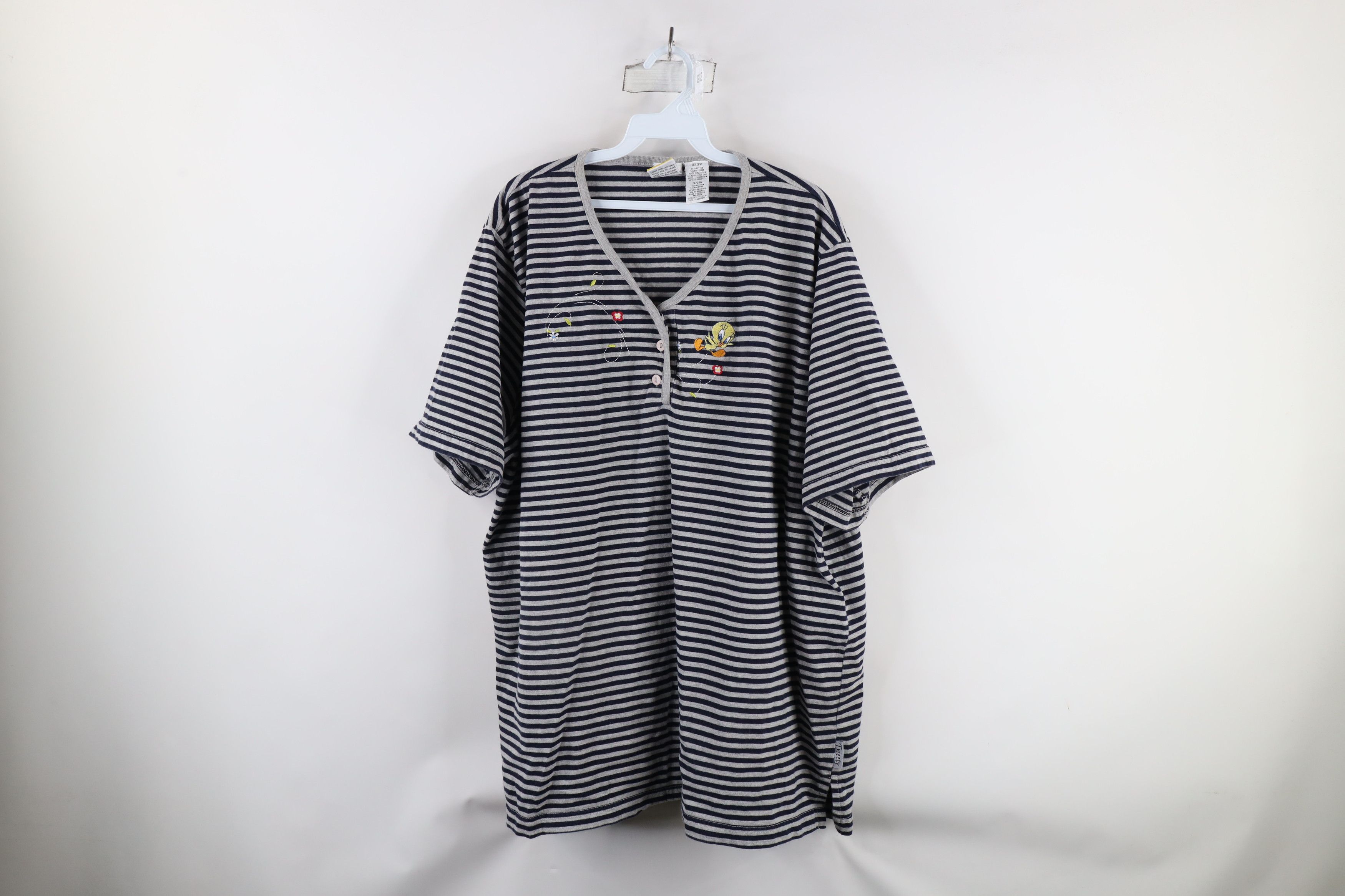 Vintage Vintage 90s Looney Tunes Striped Tweety Bird Henley T-Shirt Size 4XL / US 24-26 - 1 Thumbnail