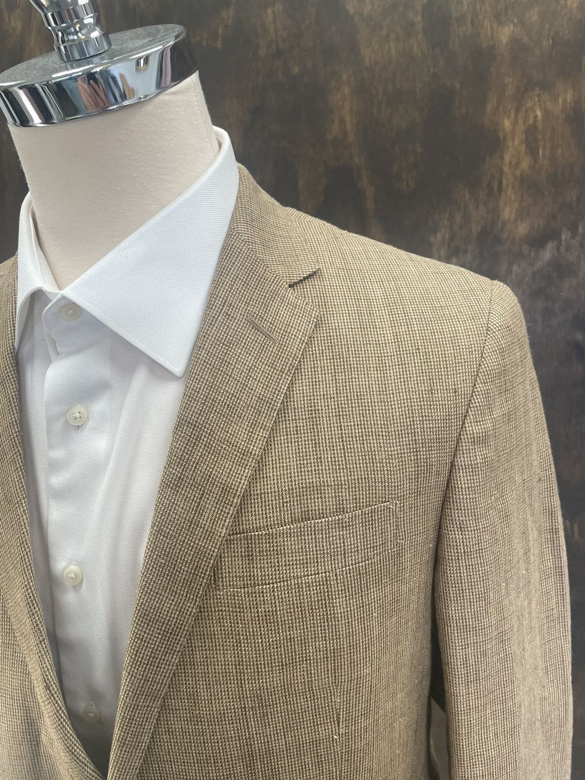Polo Ralph Lauren Micro Checked Silk & Linen-Blend Tweed Jacket Size 42R - 2 Thumbnail