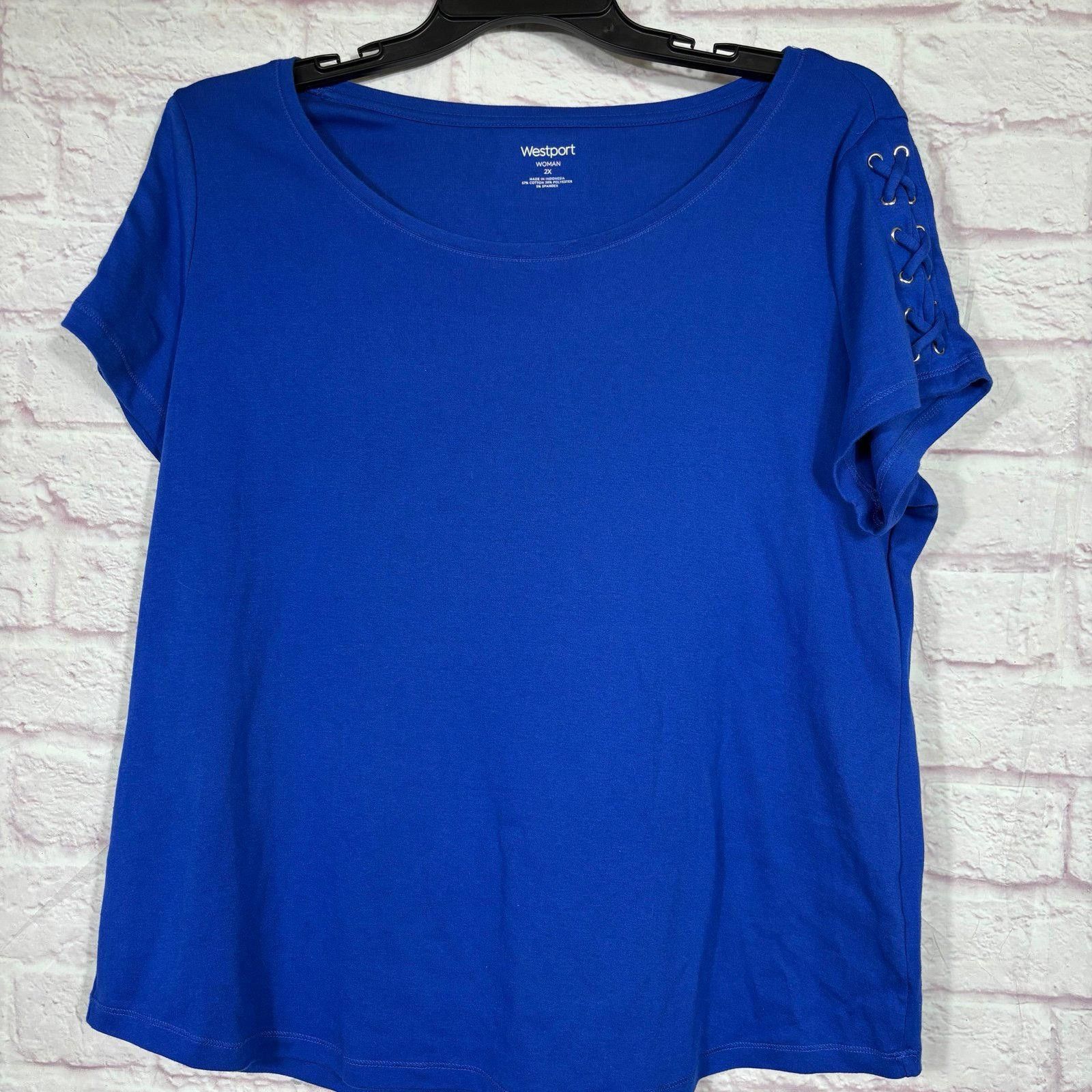 Other Westport Women's Blue Lace-Up Sleeve Top 2X Size XXL / US 16-18 / IT 52-54 - 1 Thumbnail