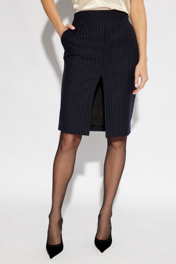 Saint Laurent Paris o1s1wg111024 Midi Skirt Flanelle Rayure Rive Gau in Navy Size 25" / US 0 / IT 36 - 3 Thumbnail