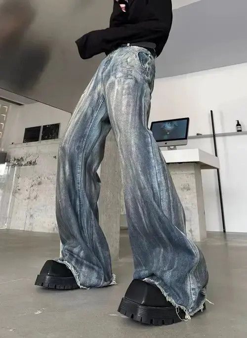 Jean Street distressed corrugated crease micro-flared jeans Size US 32 / EU 48 - 3 Thumbnail