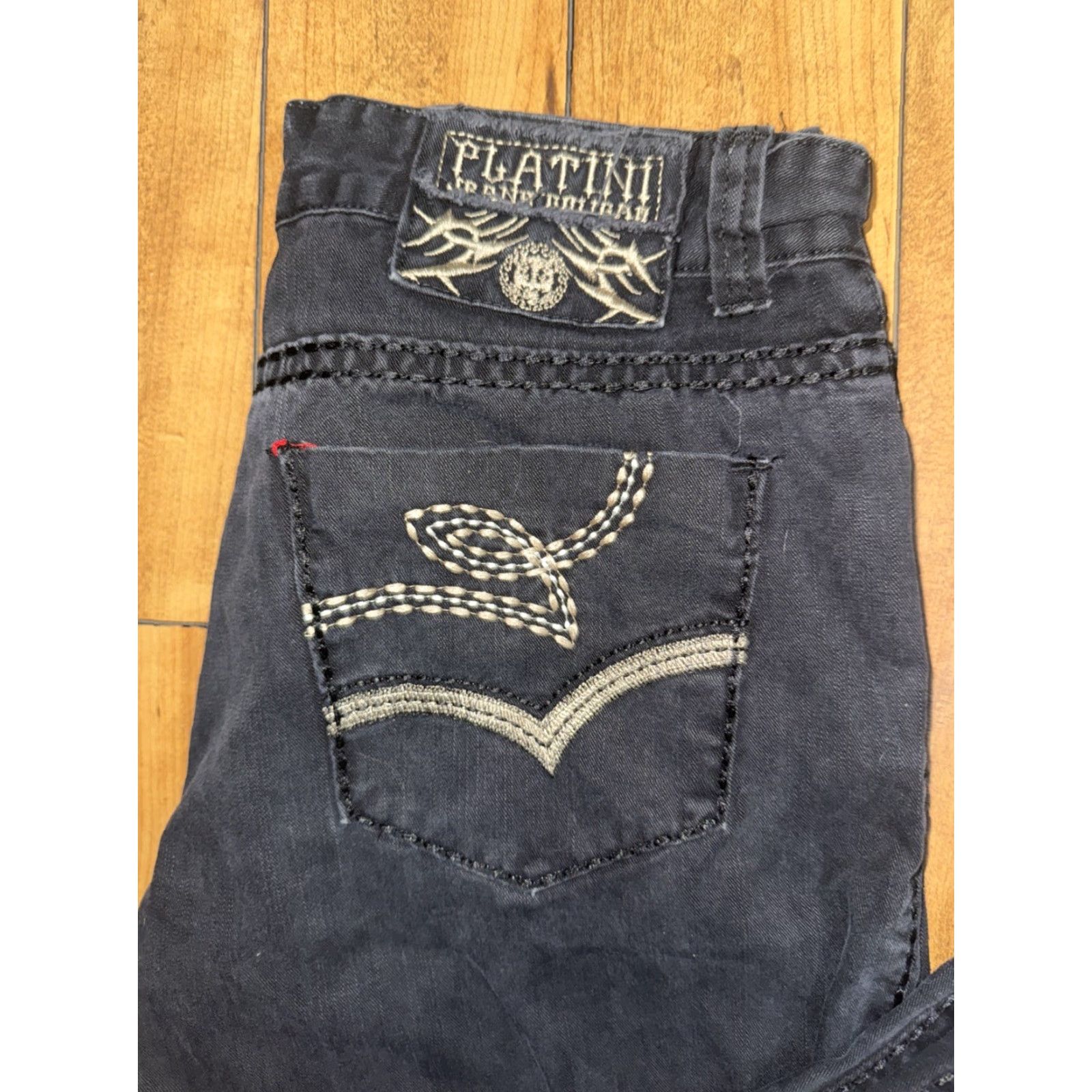 Cougar VINTAGE Platini Jeans Cougar Pants Black 33x32 Y2K Embroidered Back Pockets Men's Jeans Straight Missing Button Size US 33 - 2 Thumbnail