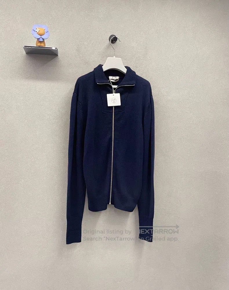 Hermes Hermes Navy Blue Knit Jacket Size US M / EU 48-50 / 2 - 2 Thumbnail