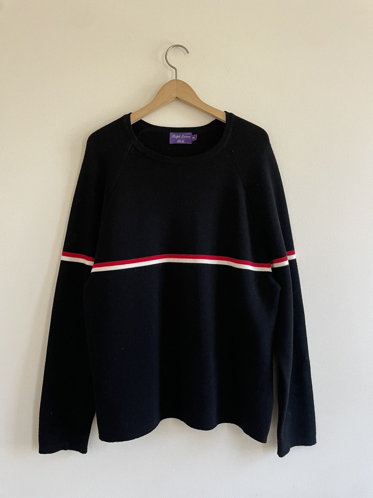 image of Ralph Lauren Purple Label Rl Purple Label Black 100% Wool Stripe Sweater Italy, Men's (Size 2XL)