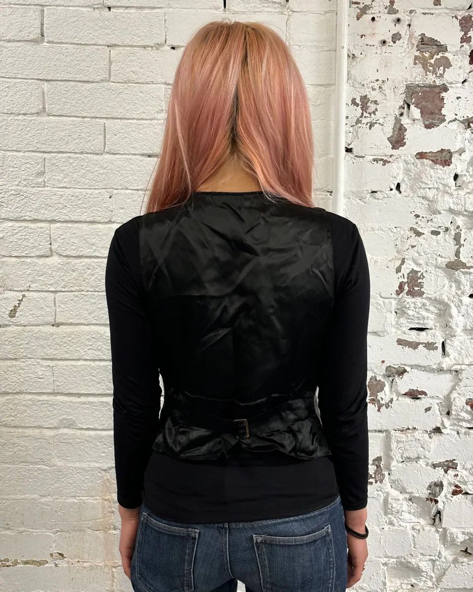 Vintage 1990s Plein Sud Black Leather Button-Front Vest Size S / US 4 / IT 40 - 3 Thumbnail