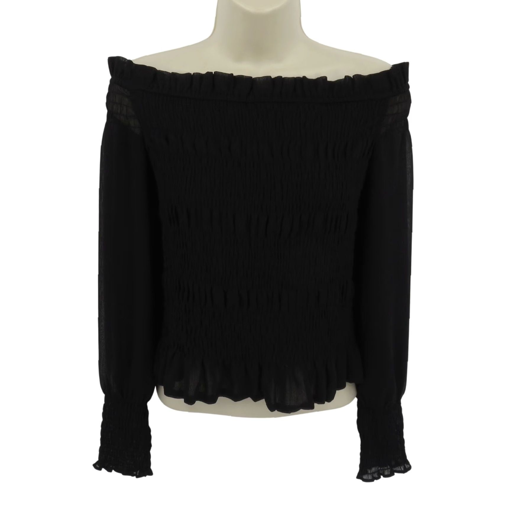 Express Express Shirt Women Medium Black Off Shoulder Long Sleeve Puckered Cinched Top Size M / US 6-8 / IT 42-44 - 2 Thumbnail