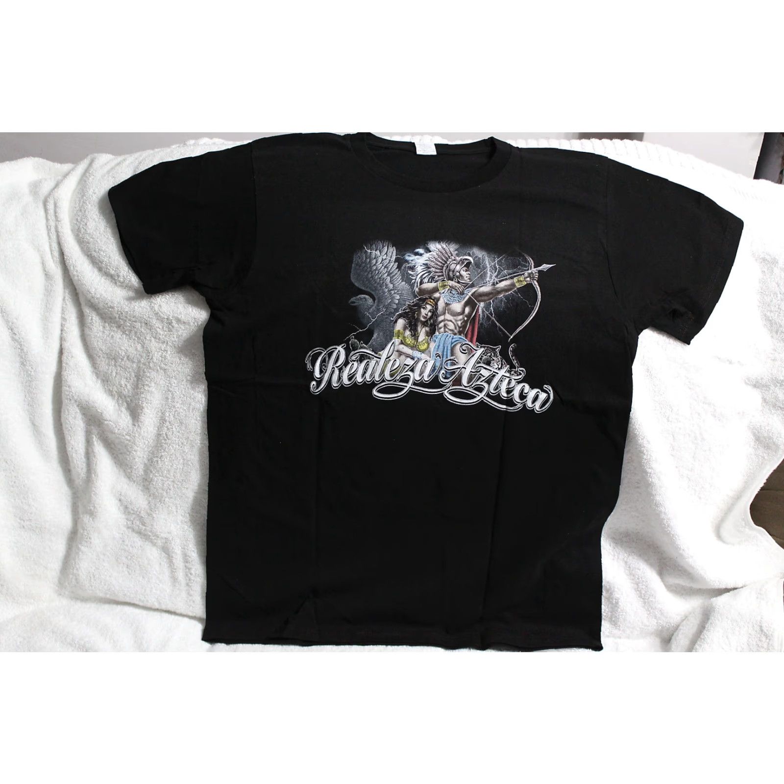 Vintage VINTAGE Aztec Warrior Lady Eagle Cactus Lightning Realeza Azteca Graphic T-Shirt Men Medium Black Size US M / EU 48-50 / 2 - 3 Thumbnail