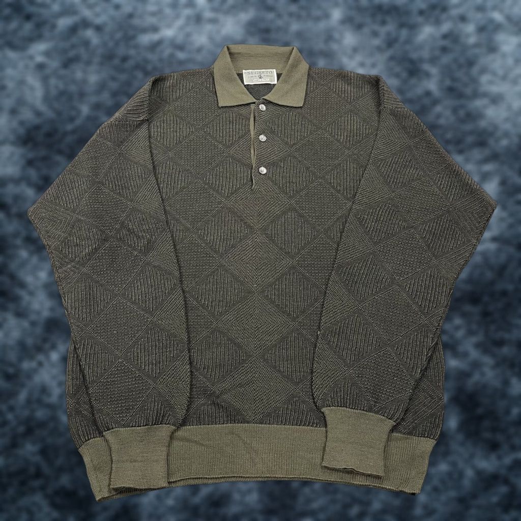 Vintage VINTAGE Segreto Grandpa Sweater Mens Large Green Brown Geometric Knit Wool Collared 90s Size US L / EU 52-54 / 3 - 1 Thumbnail