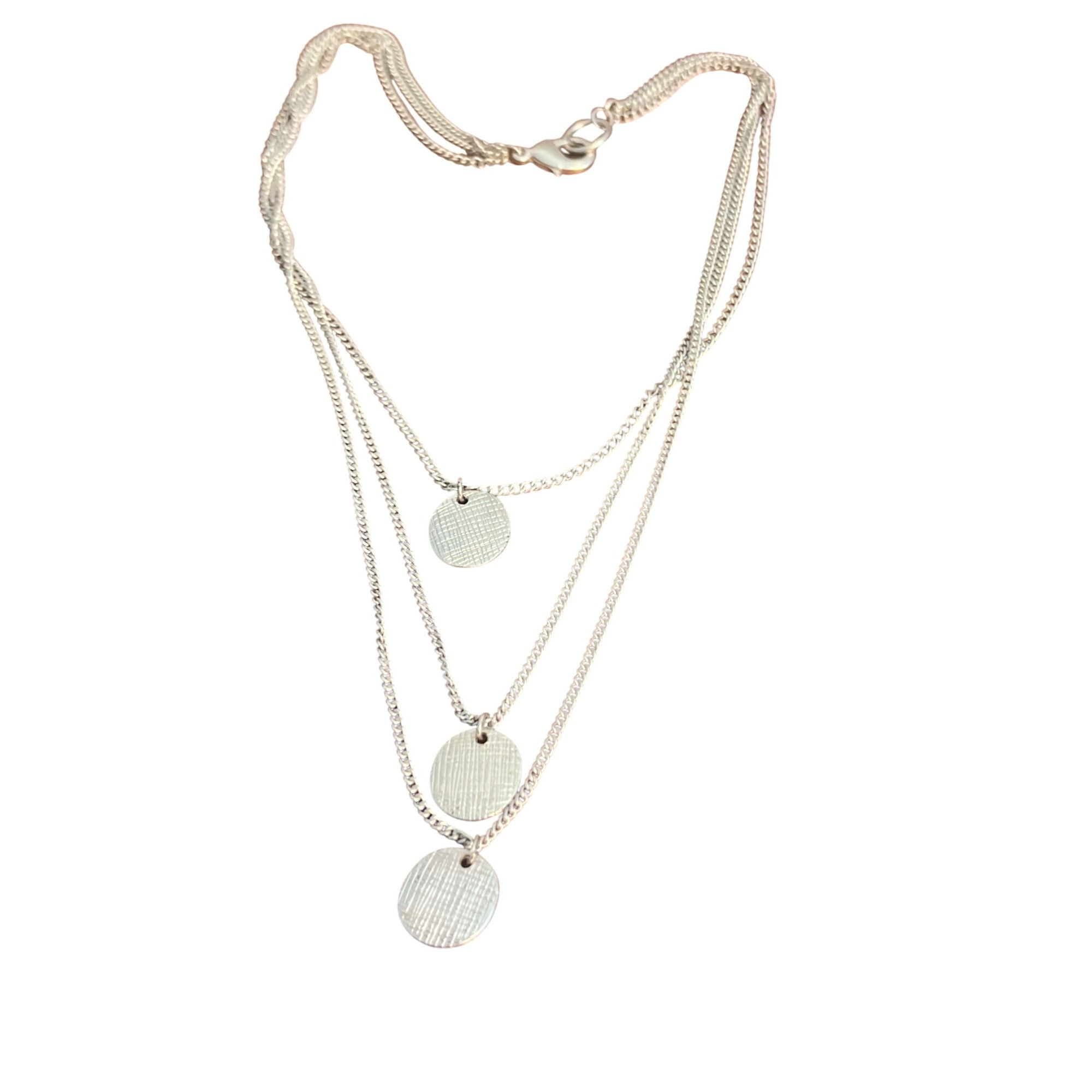 Other Vintage Matte Silver Tone Necklace Multi Strand Layered Text Size ONE SIZE - 5 Thumbnail