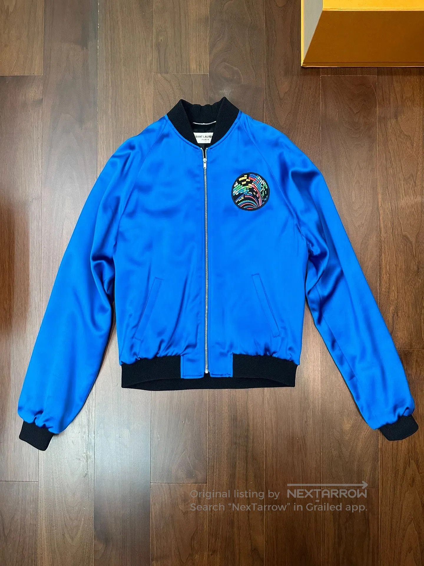 Saint Laurent Paris Saint Laurent Blue Satin Shark Bomber Jacket. Size US S / EU 44-46 / 1 - 3 Thumbnail