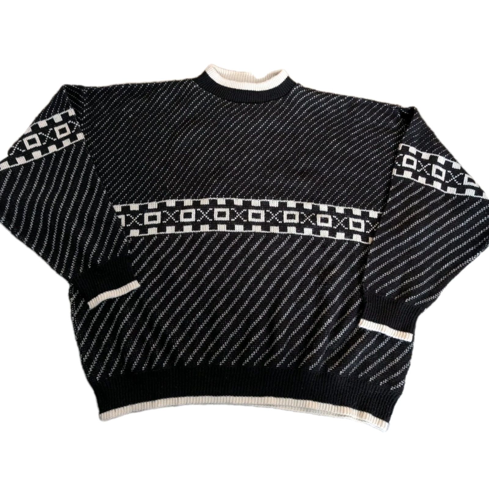 Vintage VINTAGE Fiji Sweater Mens Black White Geometric Knit Mock Neck Pullover XL Italy Hand Washable Casual Formal Travel Size US XL / EU 56 / 4 - 2 Thumbnail