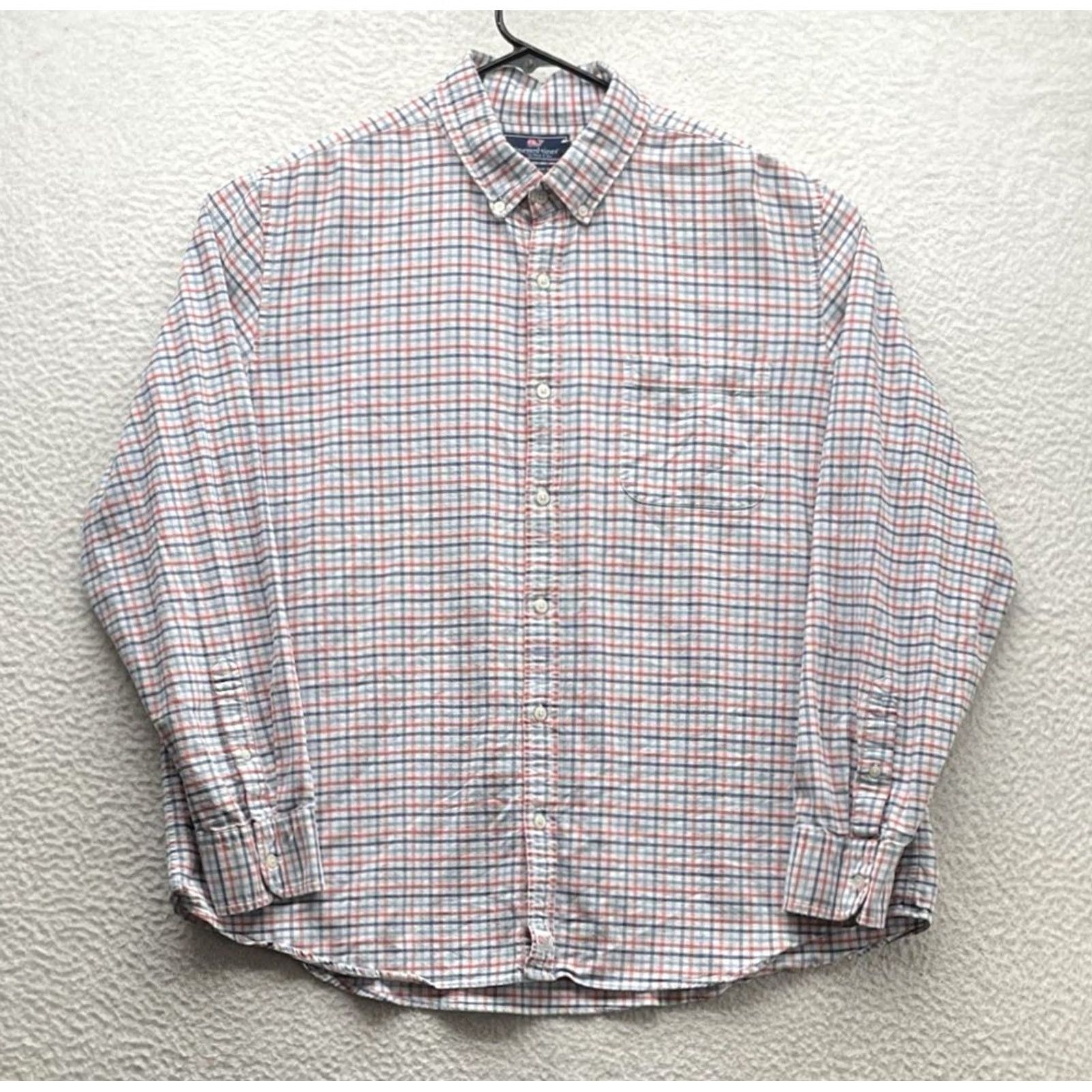 Vineyard Vines Vineyard Vines Murray Shirt Mens XL Slim Fit Blue Orange Tattersall Plaid Button-Up, Multicolor, Classic Preppy, Men Size US XL / EU 56 / 4 - 2 Thumbnail
