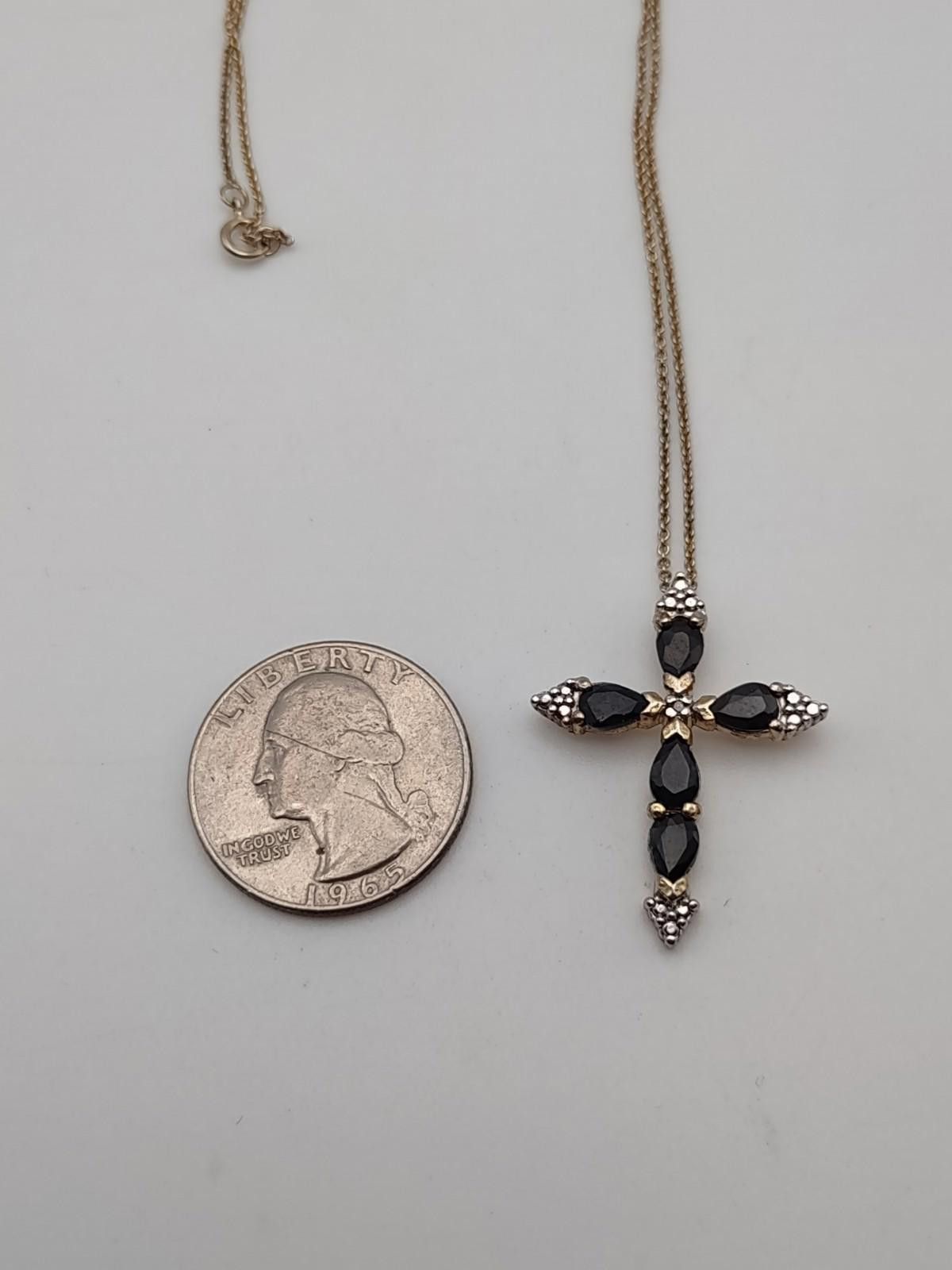 Fashion Victim Sterling Silver Cross Necklace Black Stone Two Tone 925 Size ONE SIZE - 3 Thumbnail