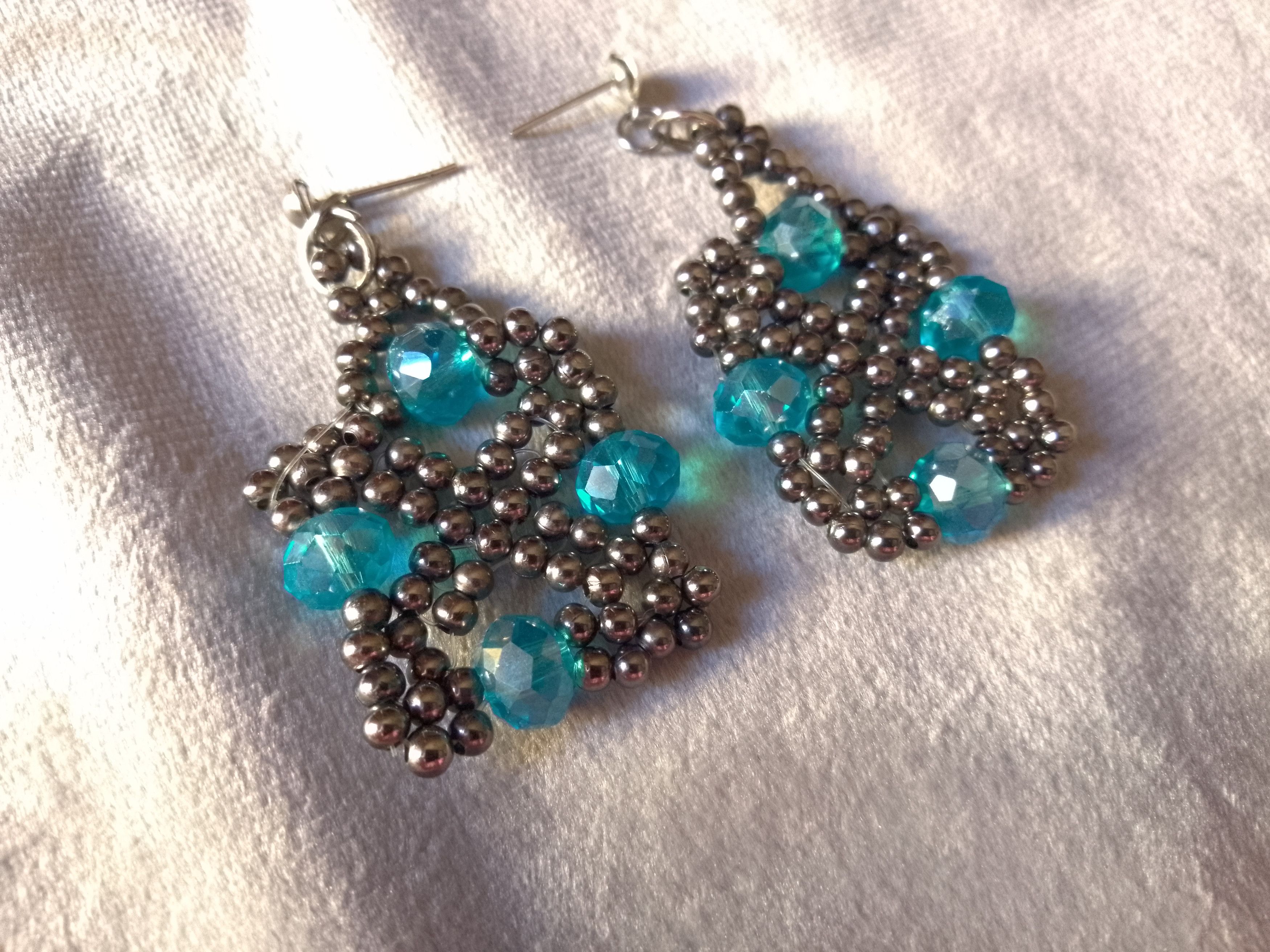 Handmade Vintage style Earrings Blue Crystals Embroidered Party Size ONE SIZE - 6 Thumbnail