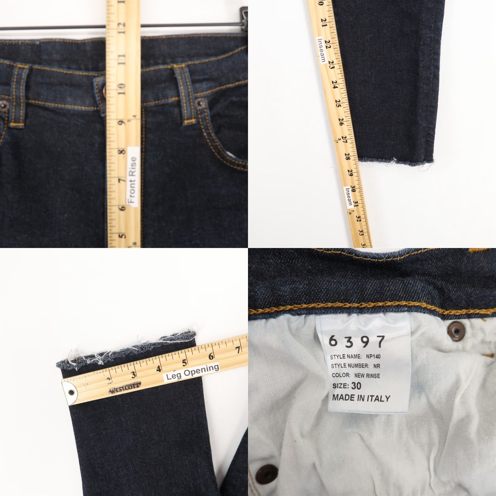6397 VINTAGE 6397 NP140 Skinny Jeans Womens 30 Blue Stretch Zip Fly Fray Hems Made In Italy Size 30" / US 8 / IT 44 - 8 Thumbnail