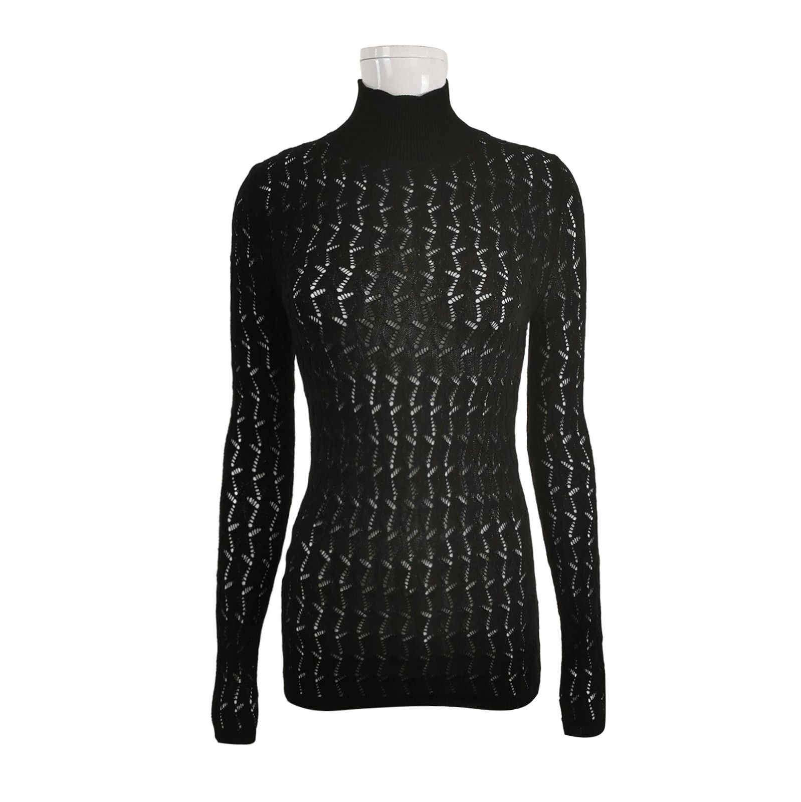 Prada Prada Black Turtleneck Knit Top with Cutouts 0089 Size XXS / US 00 / IT 34 - 1 Thumbnail