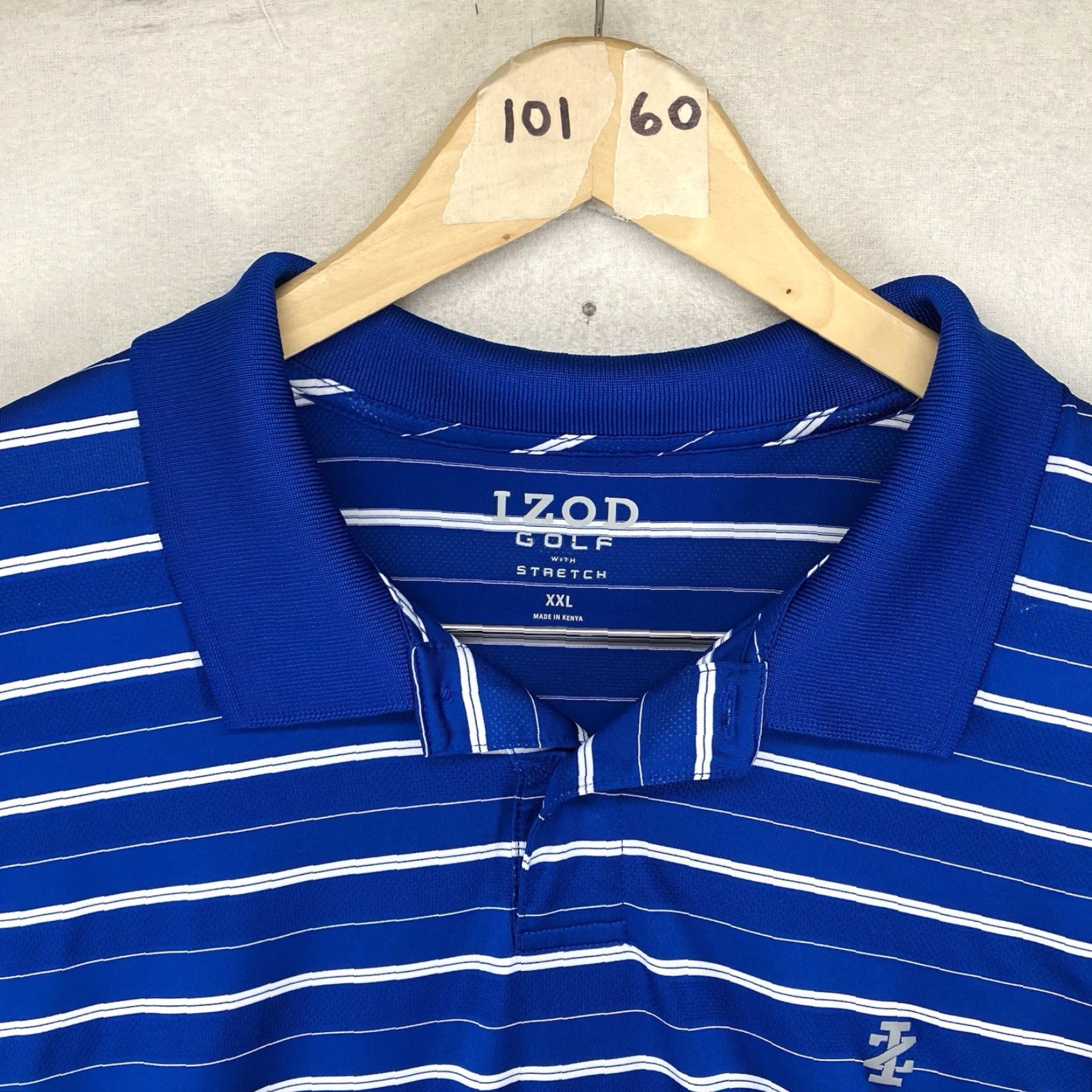 Izod IZOD Golf Polo Shirt 2XL Short Sleeve Striped Stretch Blue Mens Size US XXL / EU 58 / 5 - 4 Thumbnail