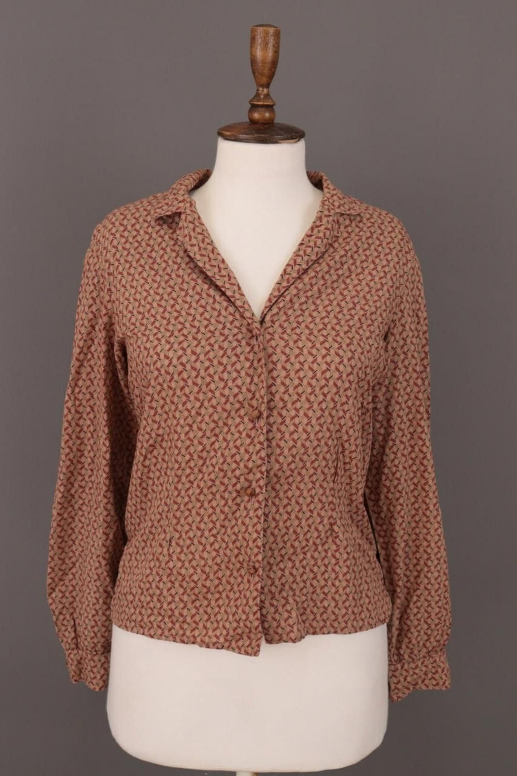Designer Max Studio Brown Printed Button Down Blouse Shirt Size XS Size XS / US 0-2 / IT 36-38 - 1 Thumbnail