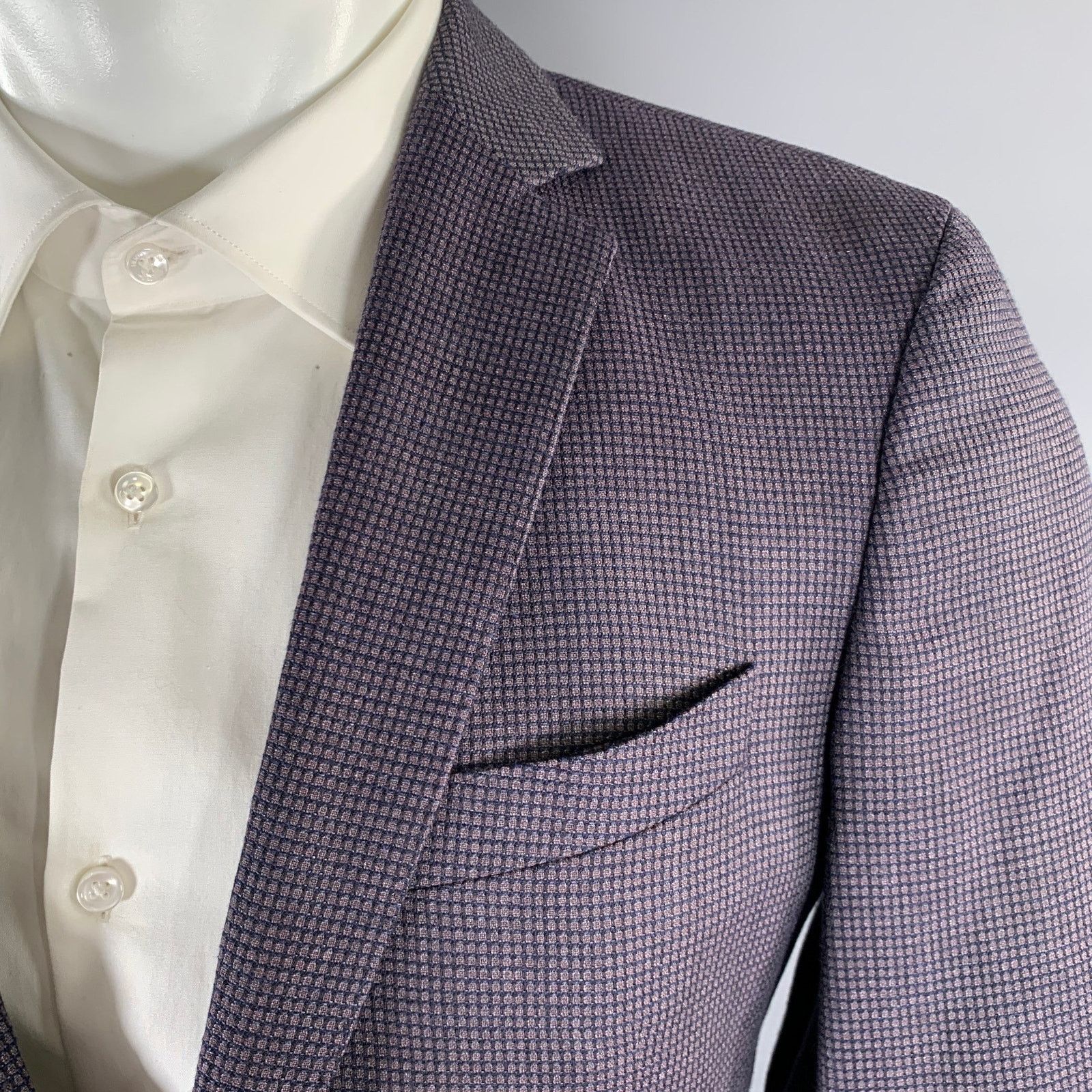 Hugo Boss HUGO BOSS Size 38 Purple Check Wool Linen Sport Coat Size 38R - 2 Thumbnail