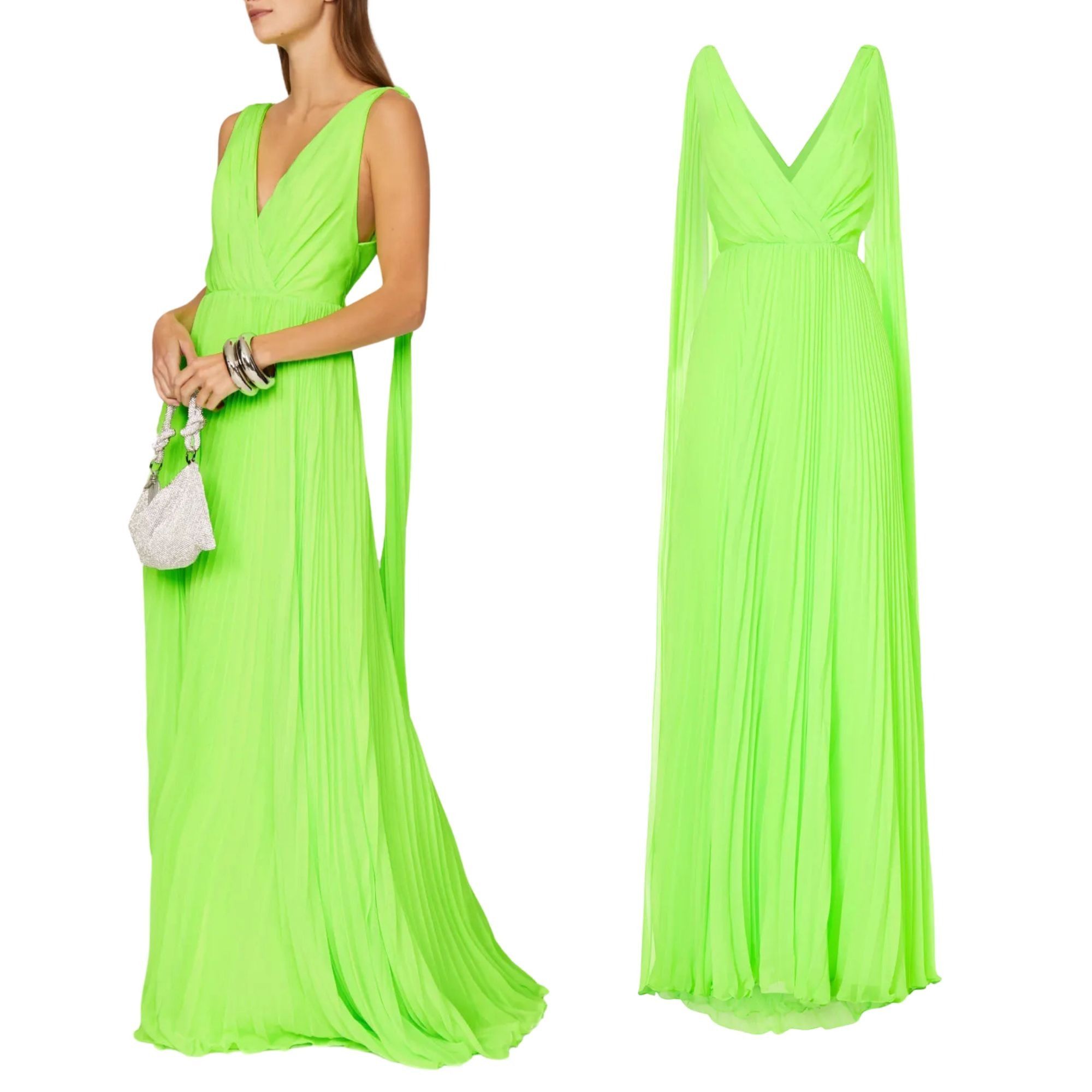 Monique Lhuillier ML Monique Lhuillier Neon Pleated Chiffon Evening Gown US 4 Size S / US 4 / IT 40 - 2 Thumbnail