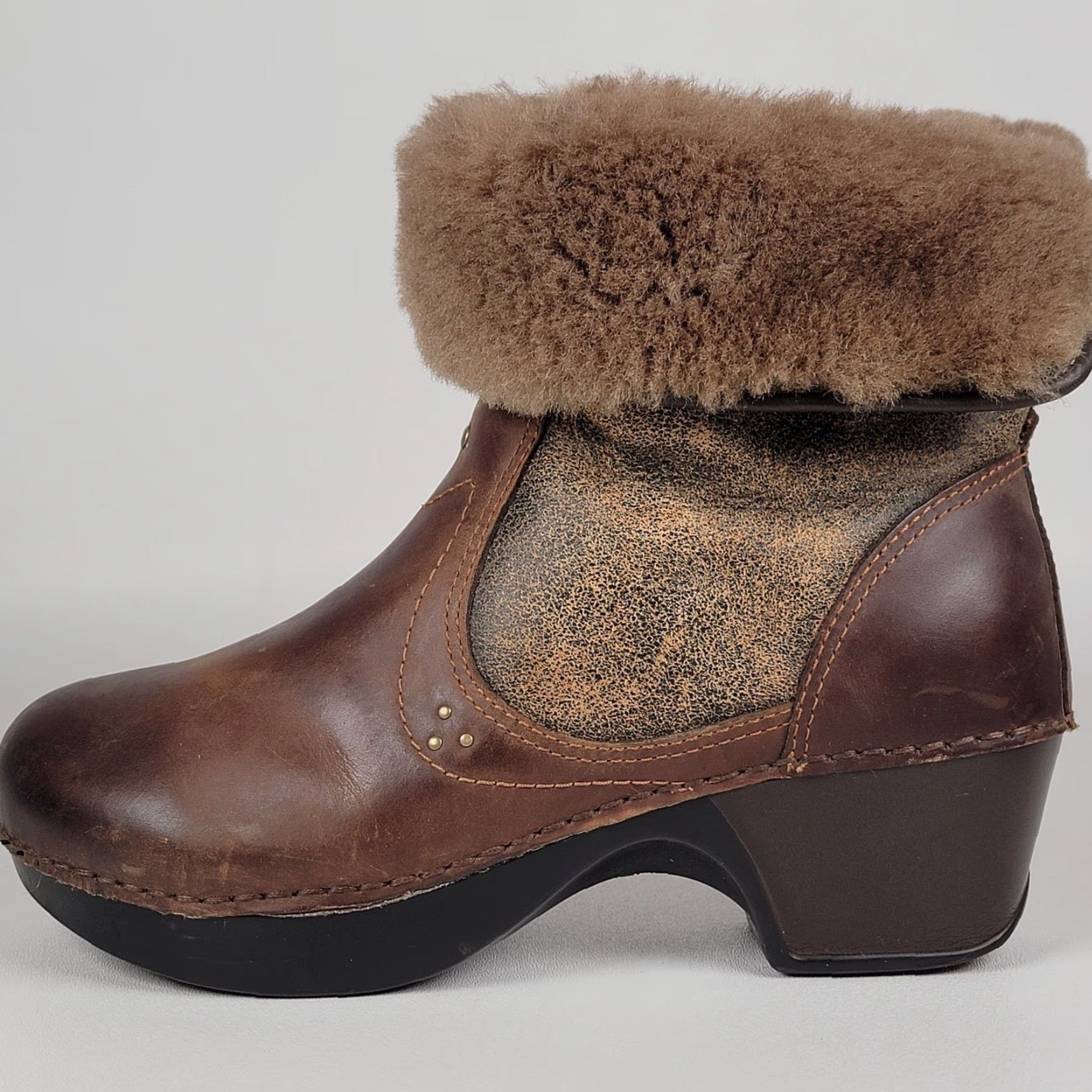 Dansko Dansko Stormy Brown Leather & Suede Shearling-Lined Roll Down Ankle Boots SZ 38 Size US 7 / IT 37 - 6 Thumbnail