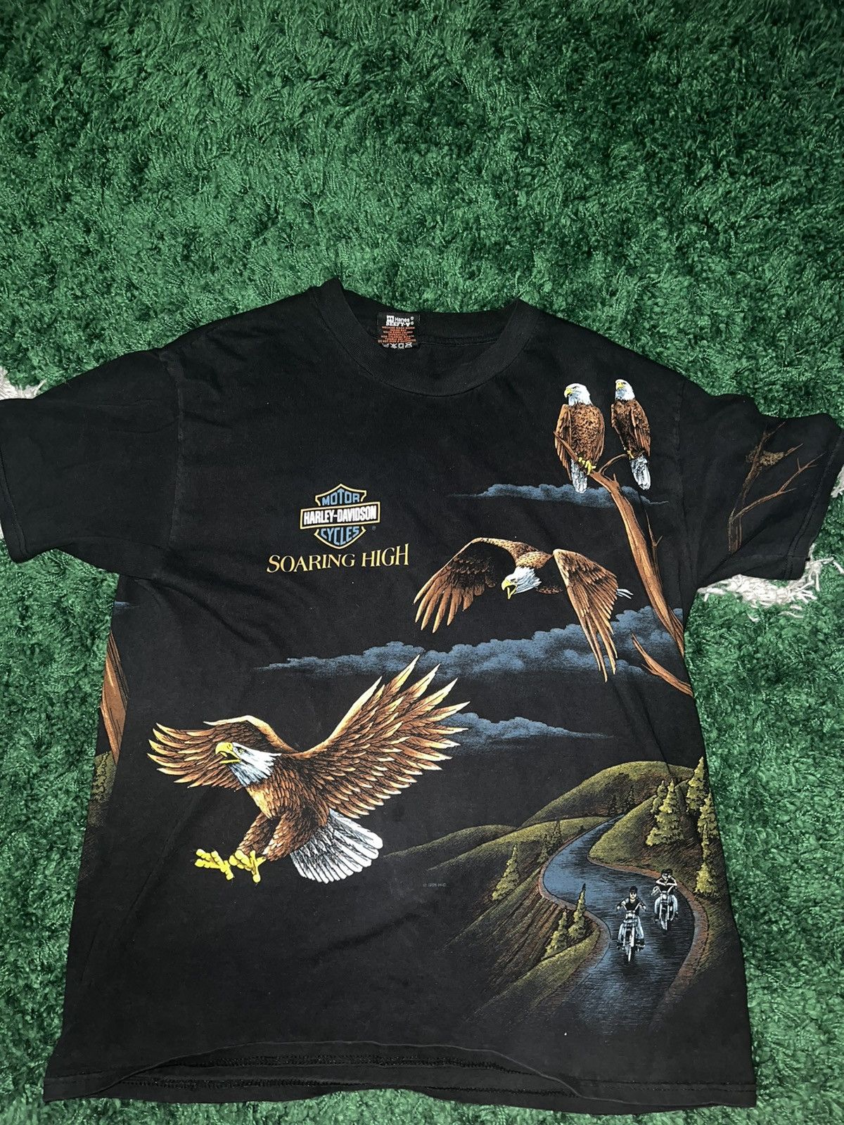image of Sz L Harley Davidson Abington Va Full Print Eagles Soaring in Black, Men's