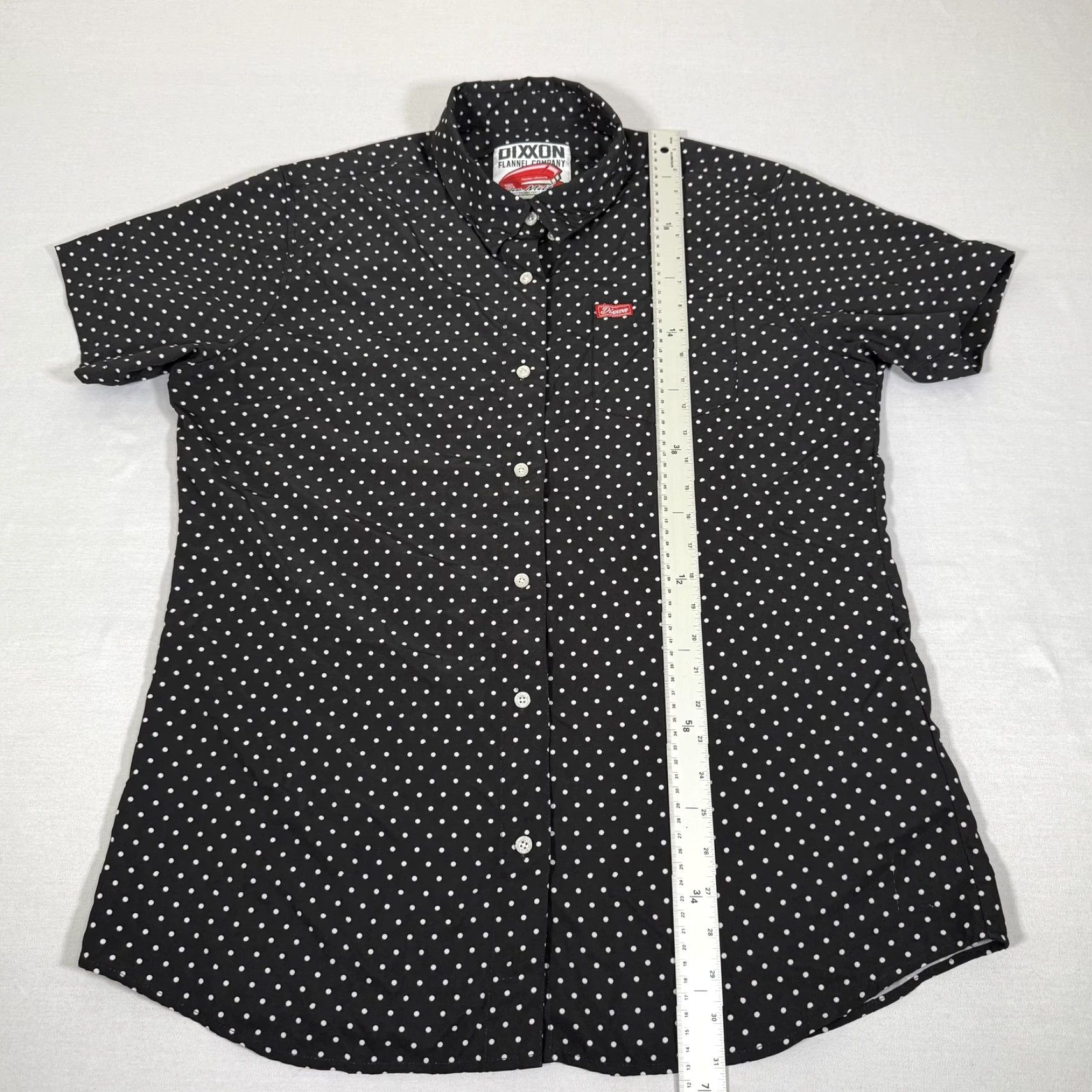 Vintage Dixxon The Milton Womens 3X Button Up Polka Dot Black Shirt Stretch Biker Short Sleeve Condensed Pattern Size XXL / US 16-18 / IT 52-54 - 4 Thumbnail