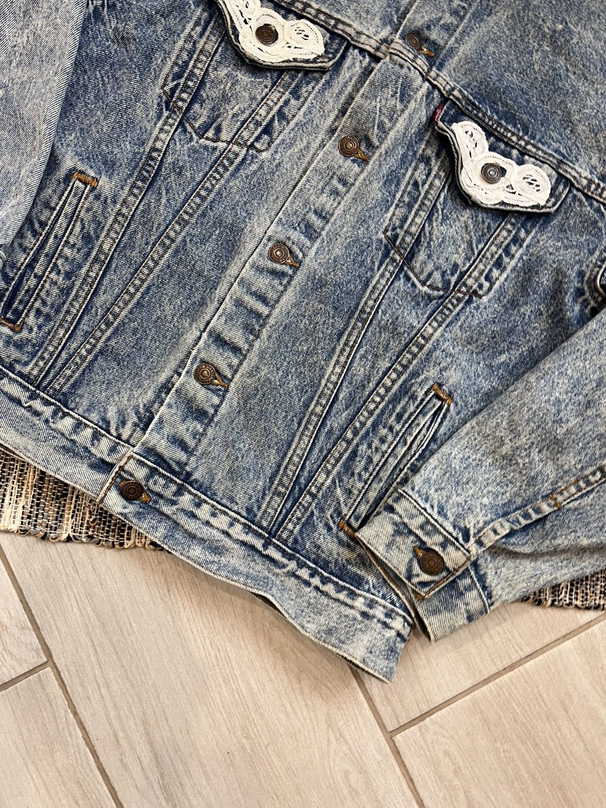 Handmade × Levi's × Vintage Vintage Levis Denim Jacket hand made distressed 90s Size XL / US 12-14 / IT 48-50 - 6 Thumbnail
