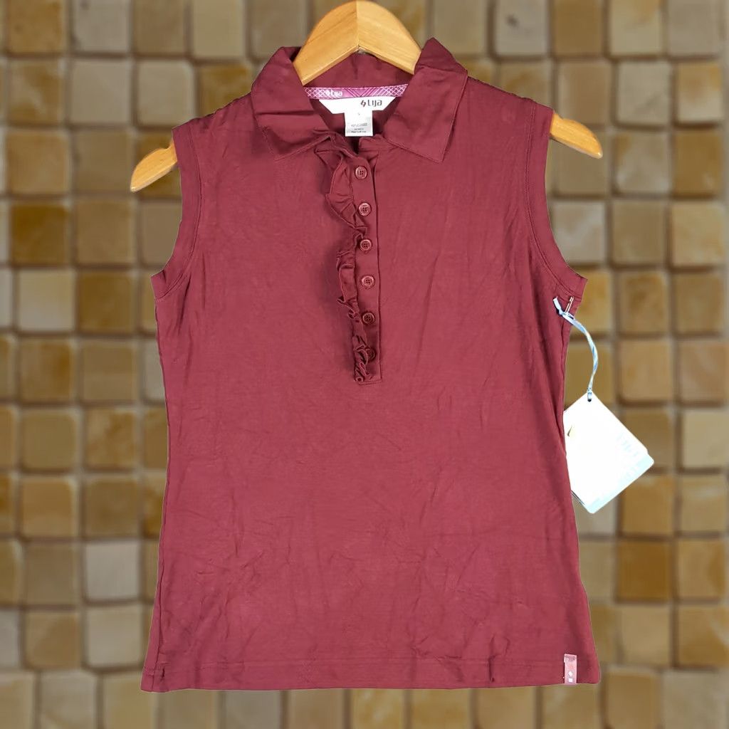 Vintage LIJA Polo Shirt Shirt Womens S Maroon Sleeveless Button Collar Tank Top Lightweight Casual Preppy 90s 00s Retro Y2K Black? Size S / US 4 / IT 40 - 1 Thumbnail