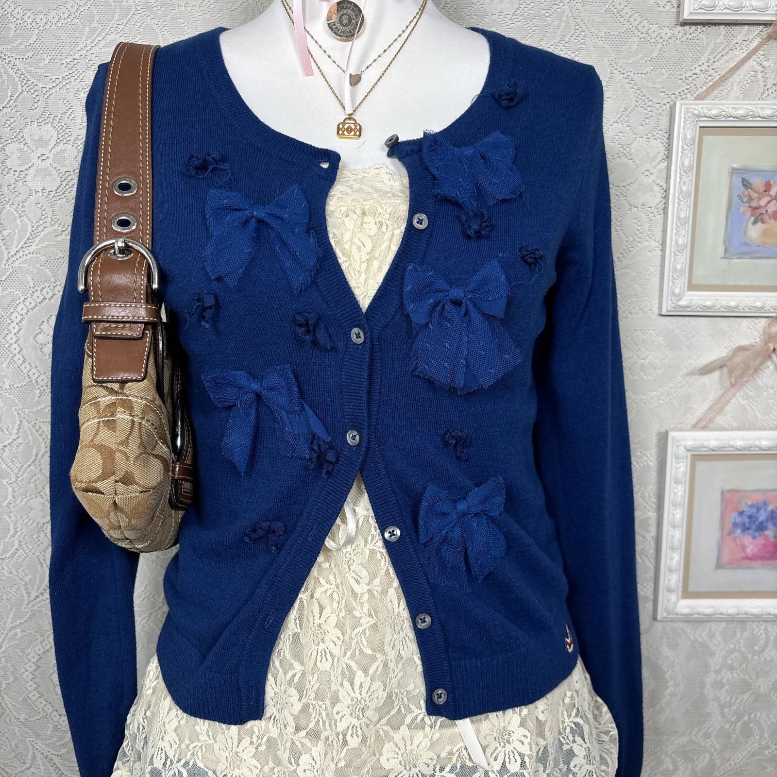 Other y2k vintage lace bow cardigan Size L / US 10 / IT 46 - 2 Thumbnail