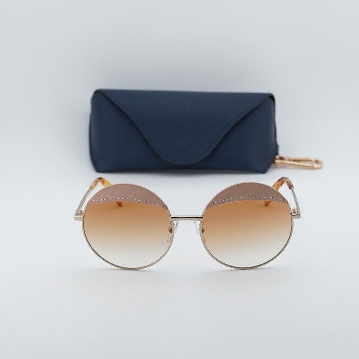 Loewe Loewe LW40007U 33F Sunglasses Gold/Pink Leather Round Frame Size ONE SIZE - 12 Thumbnail