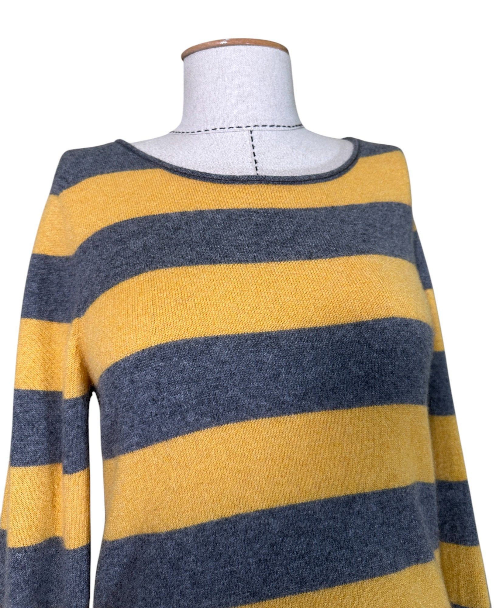 Other Christian Berg Cashmere Striped Grey Yellow Jumper Size L / US 10 / IT 46 - 2 Thumbnail
