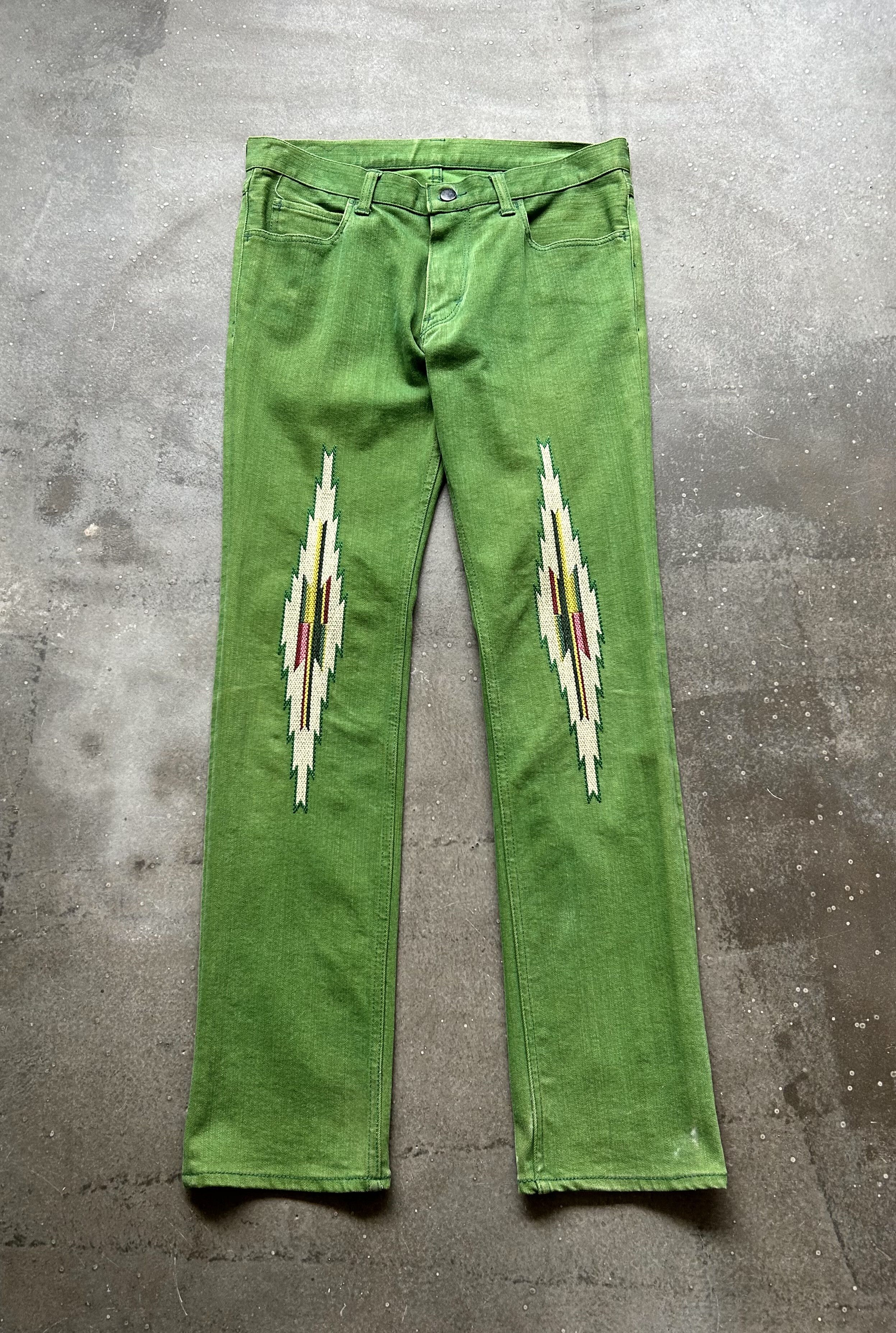 Number (N)ine green embroidered denim pants by number(n)ine Size US 32 / EU 48 - 1 Thumbnail